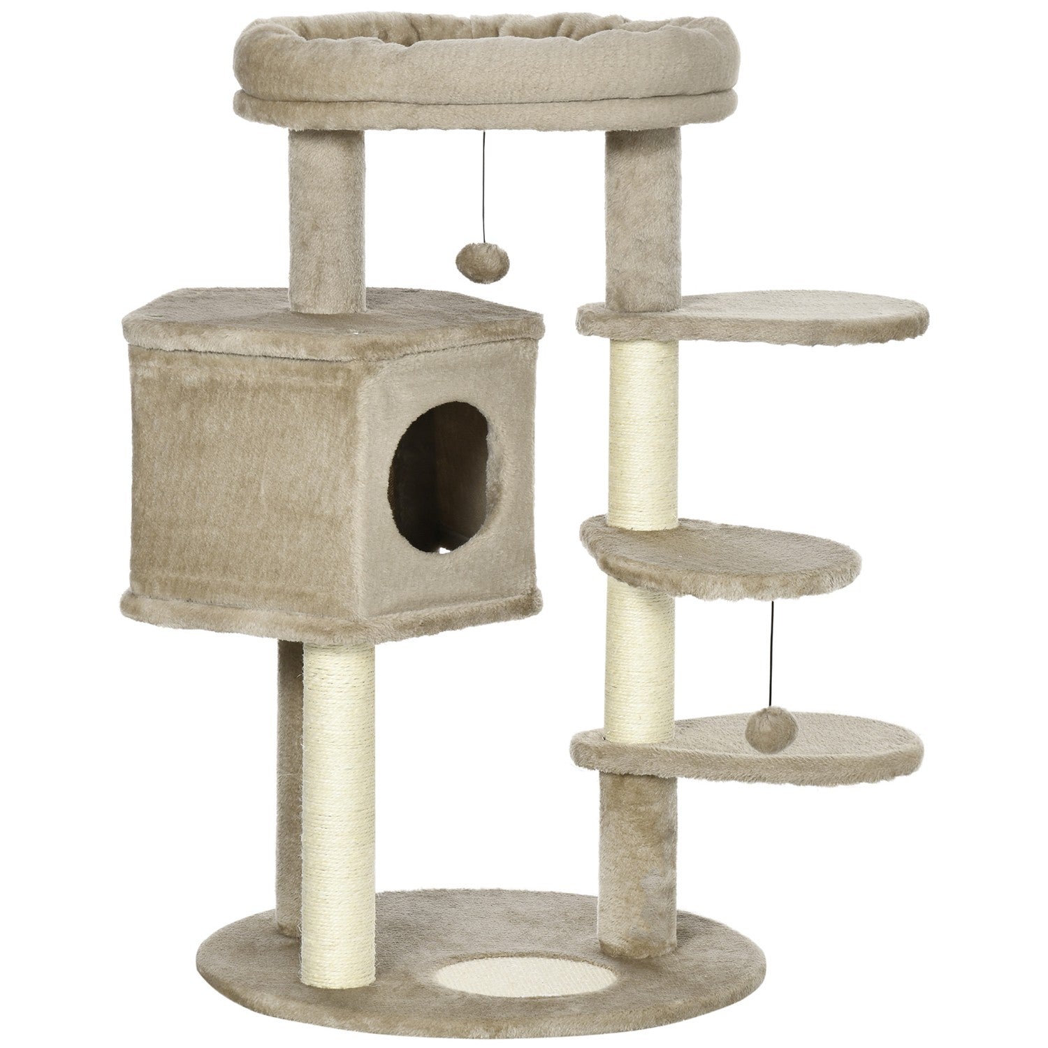 Cat Climbing Tree med Cave & Play Ball, Brown & Cream