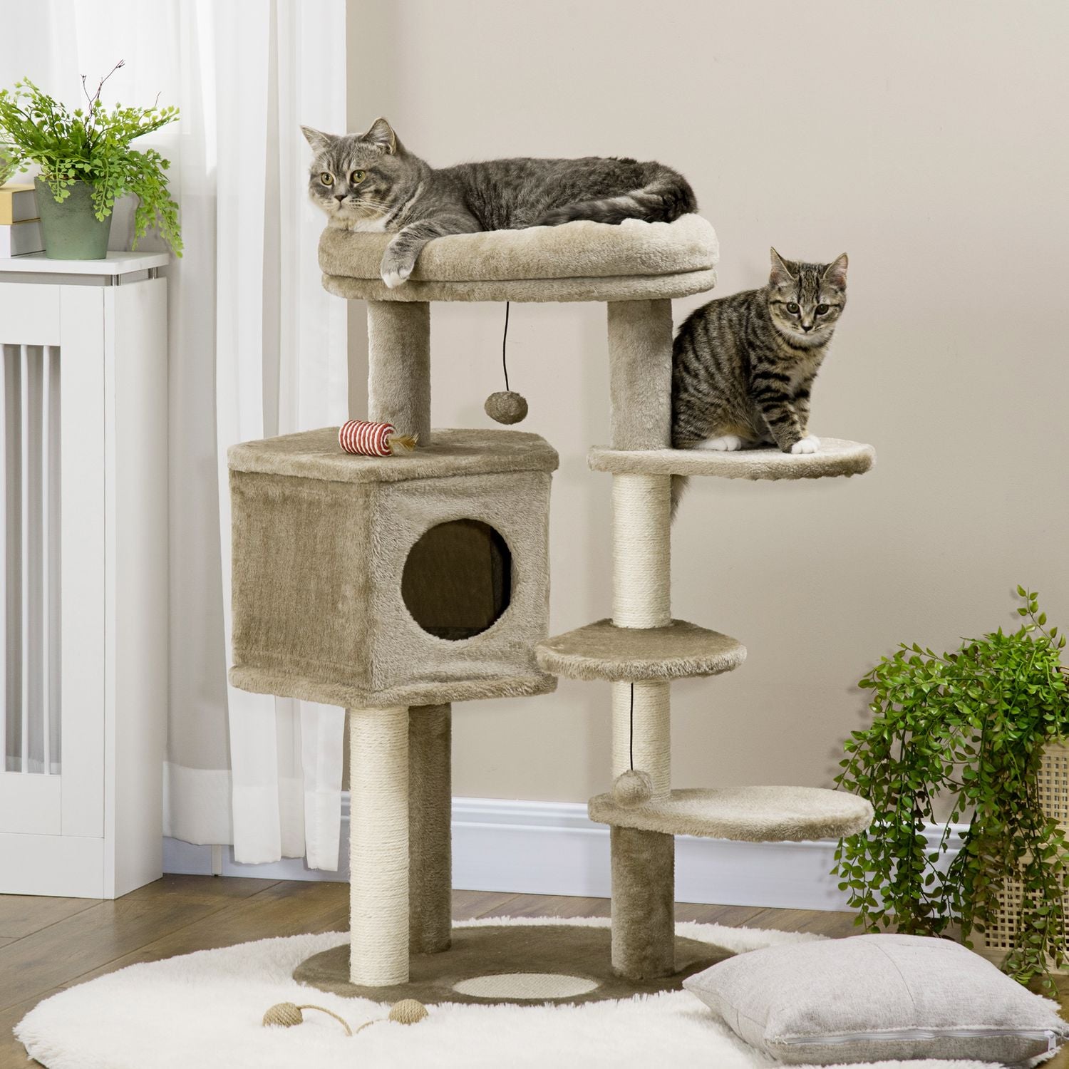 Cat Climbing Tree med Cave & Play Ball, Brown & Cream