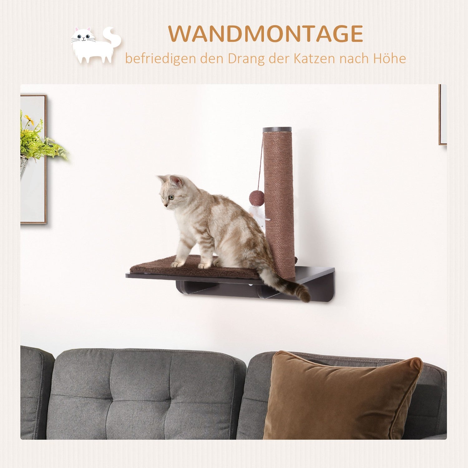Cat Lounger med skrapstolpe och plyschkudde, 55x30x50cm