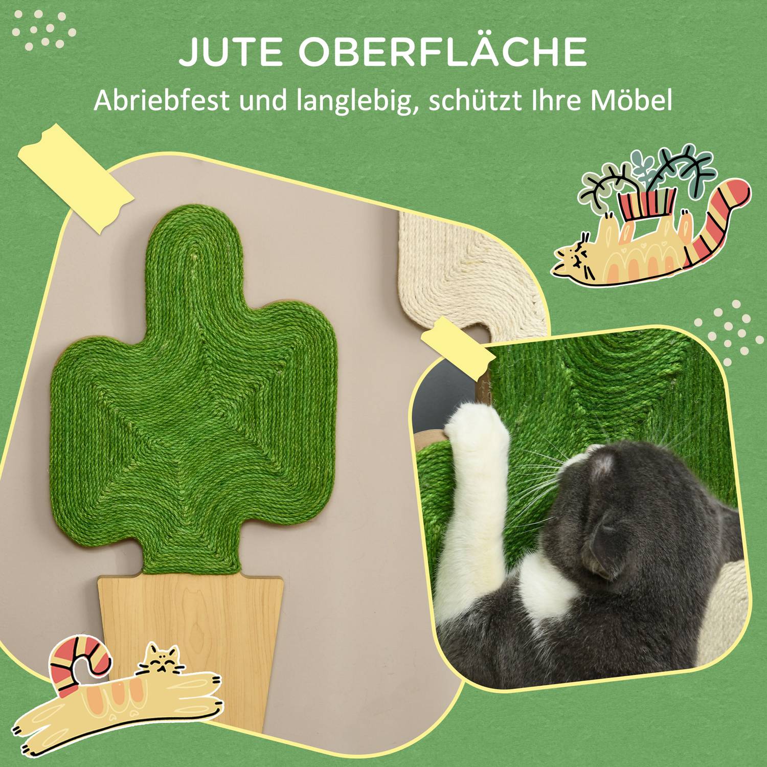 Cat Scratching Matt Set, Jute Rep, Cactus Design, 30x60 cm
