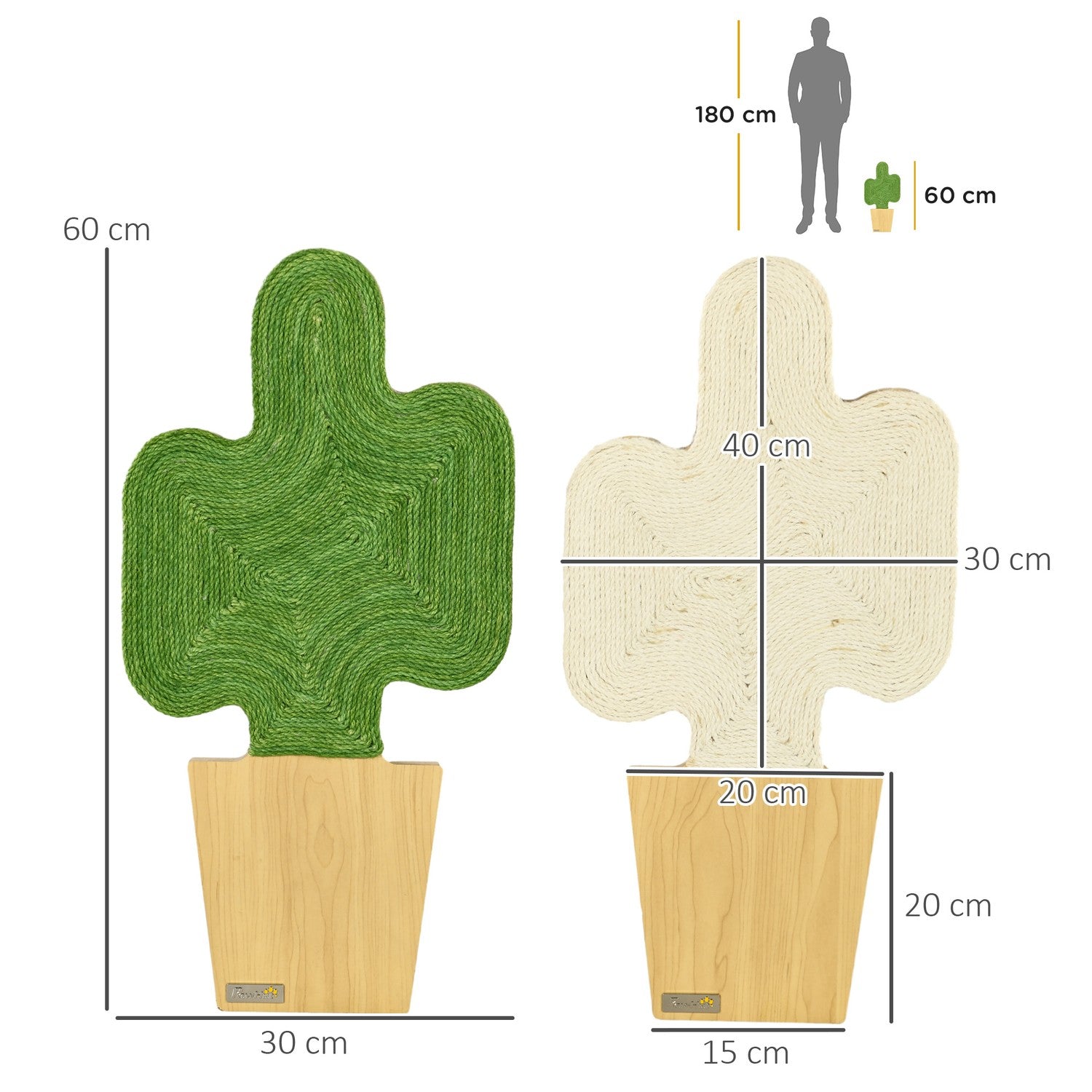 Cat Scratching Matt Set, Jute Rep, Cactus Design, 30x60 cm