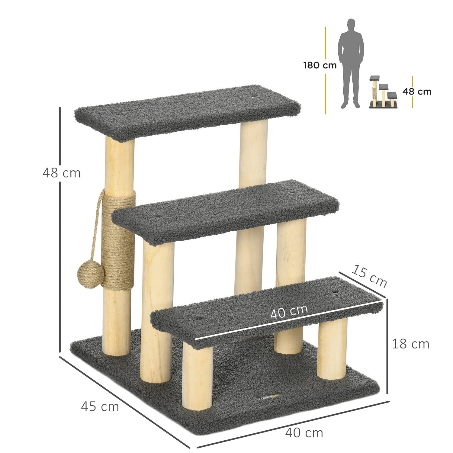 Cat Scratching Post med Sisal & Play Ball – Grå/Naturlig