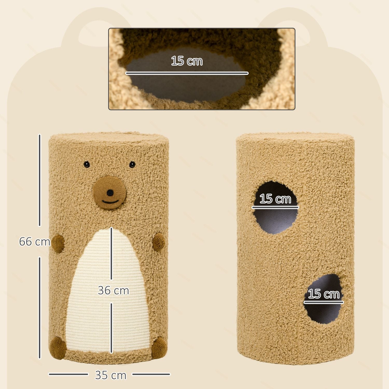Cat Scratching Tower med grottor och bräda, ljusbrun, 66cm
