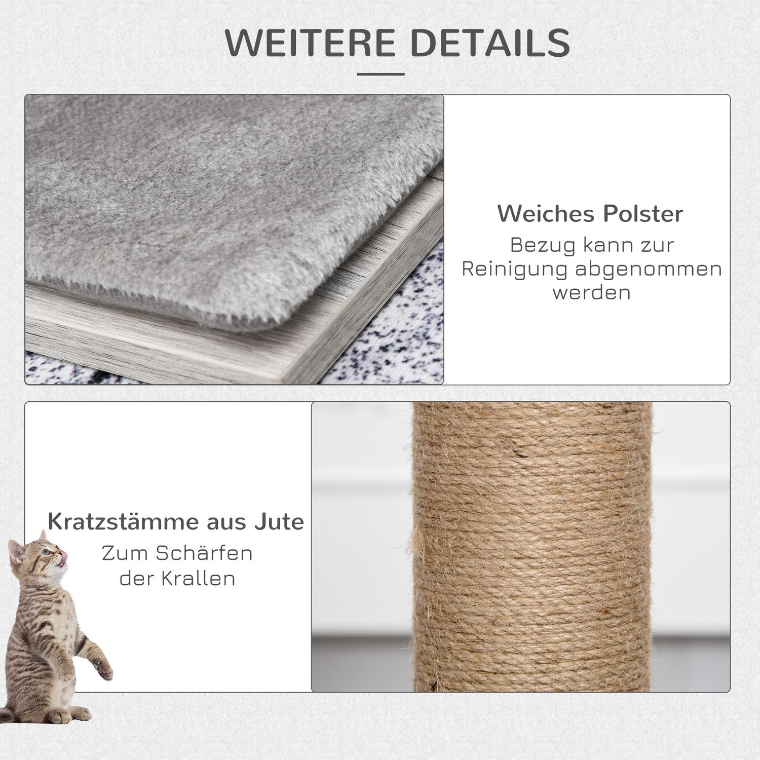 Cat Tree Activity Center – Grå juteplysch, 67x38,5x114 cm