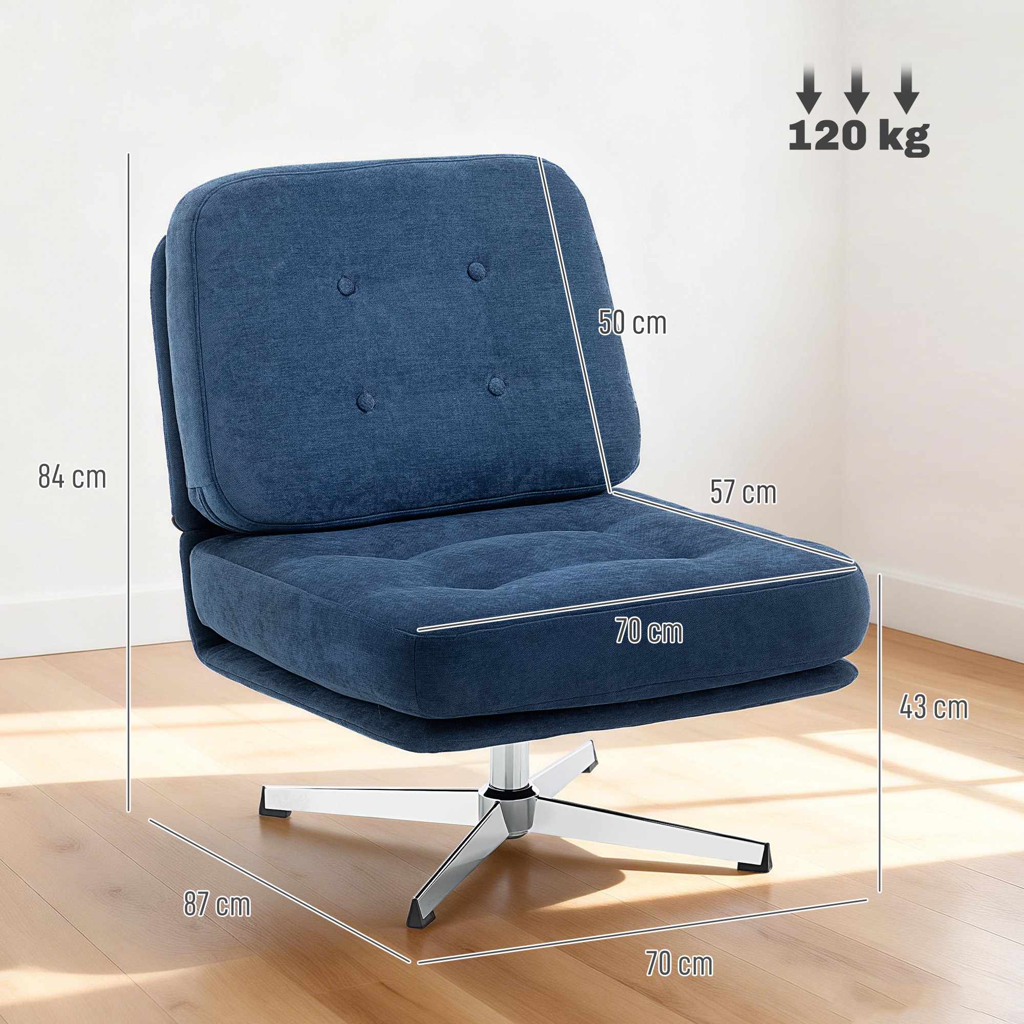 Chenille fåtölj, 360 graders vridbar, 70 cm sittbredd