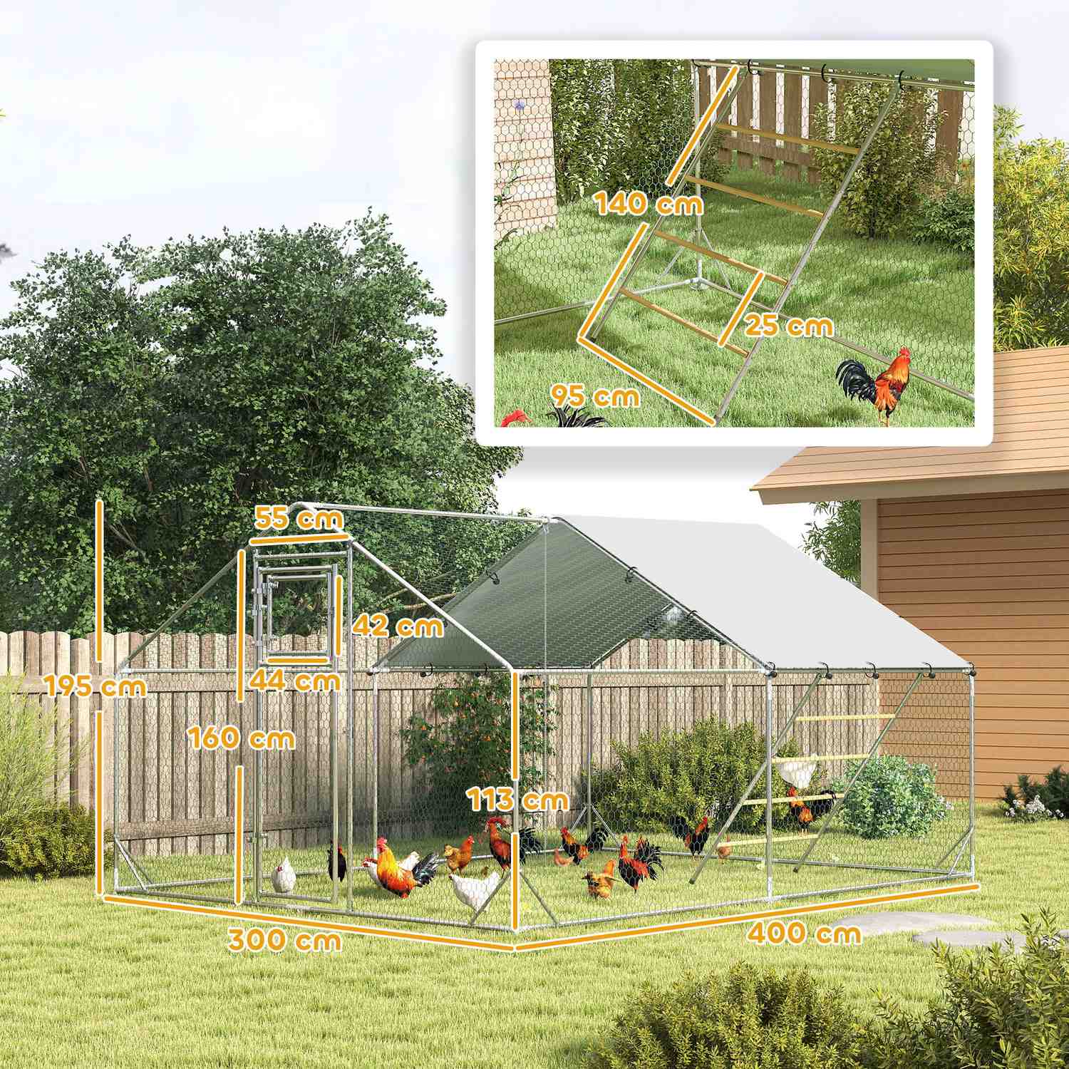 Chicken Coop stålkapsling, 300x200x195 cm, UV-överdrag