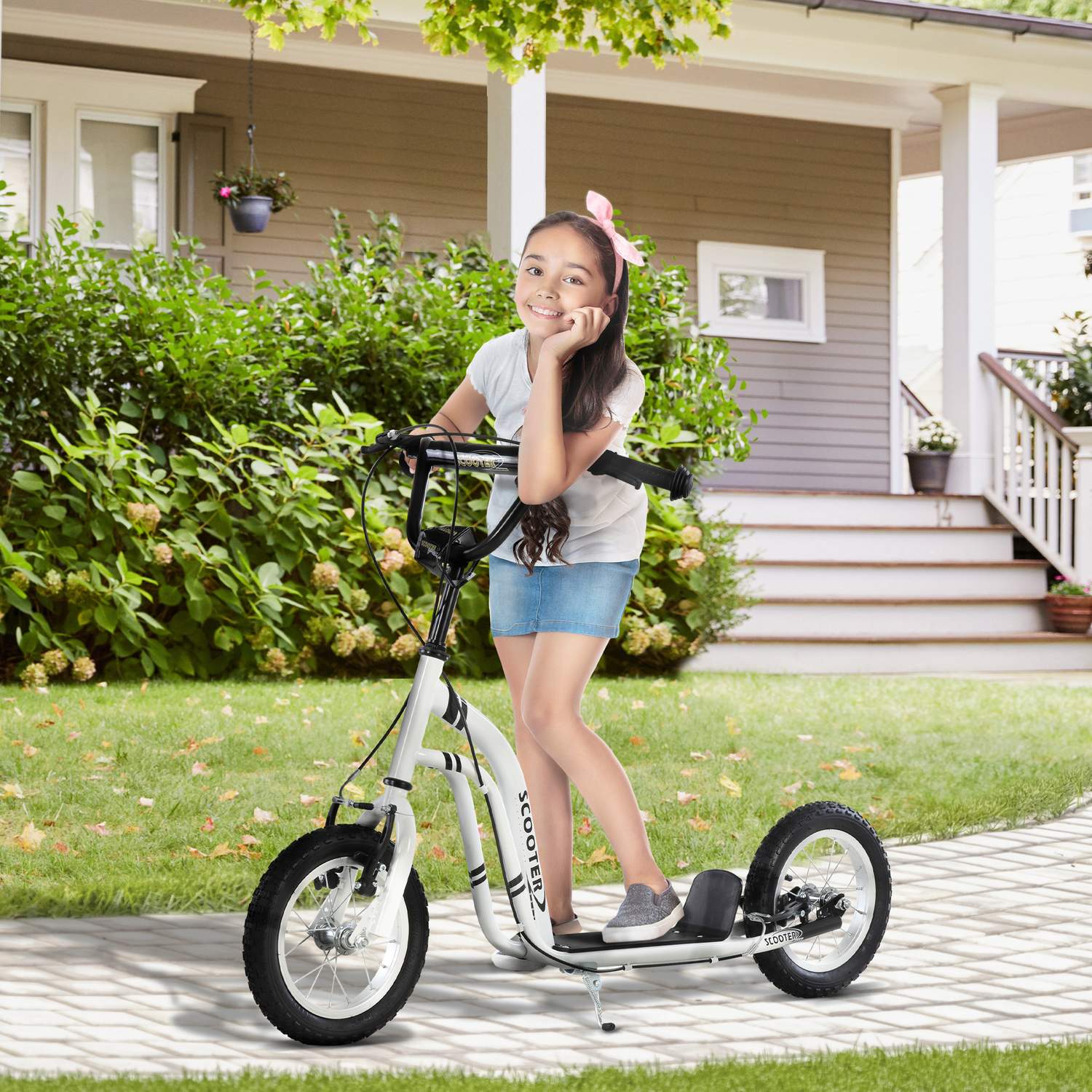 Cityscooter för barn – 12"" luftdäck, aluminium, vit