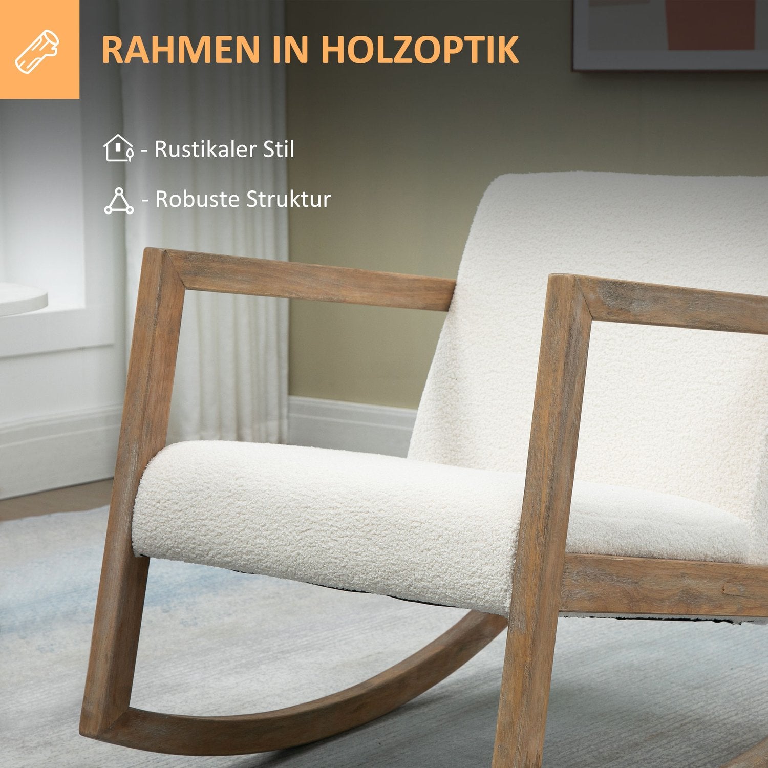Cream White Rubberwood gungstol – vadderad komfort