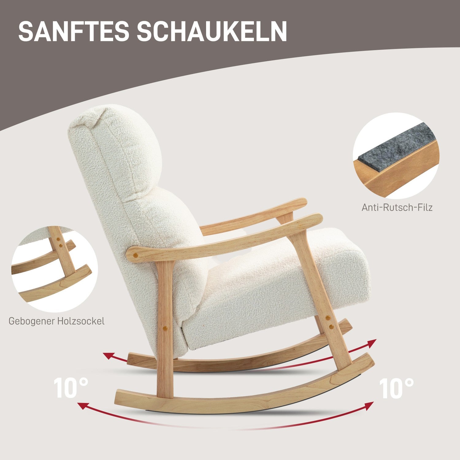 Cream White Velvet Look gungstol för sovrum & vardagsrum