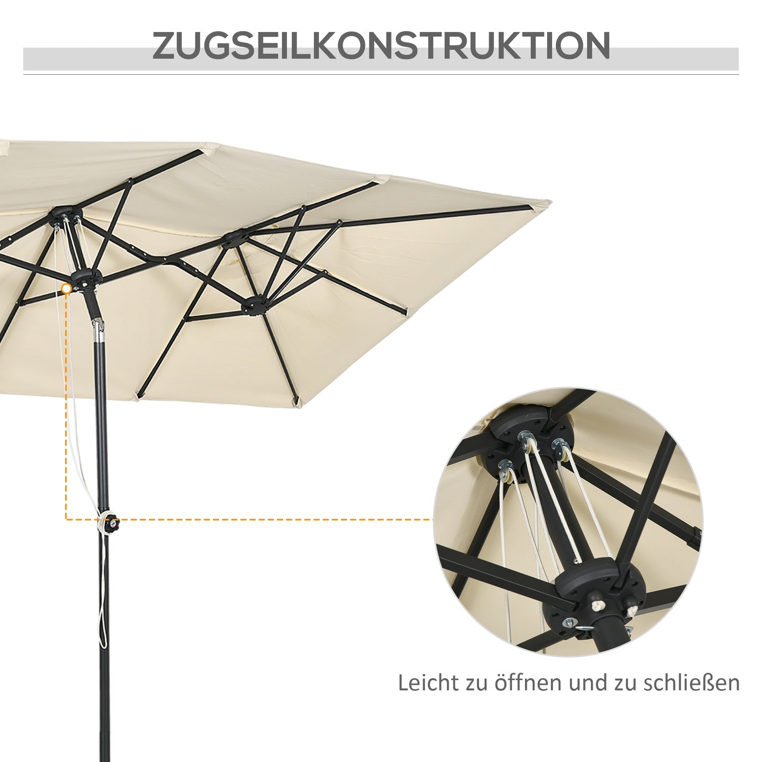 Cream utomhusdubbelparasoll – Justerbar lutning, 150x295cm
