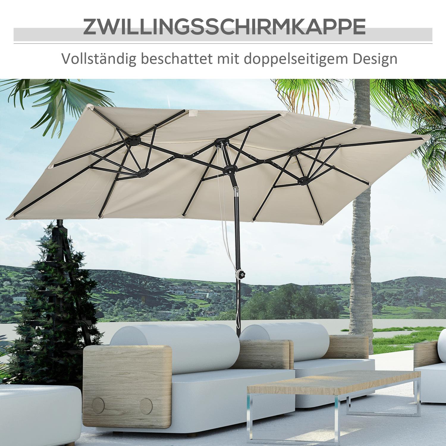 Cream utomhusdubbelparasoll – Justerbar lutning, 150x295cm