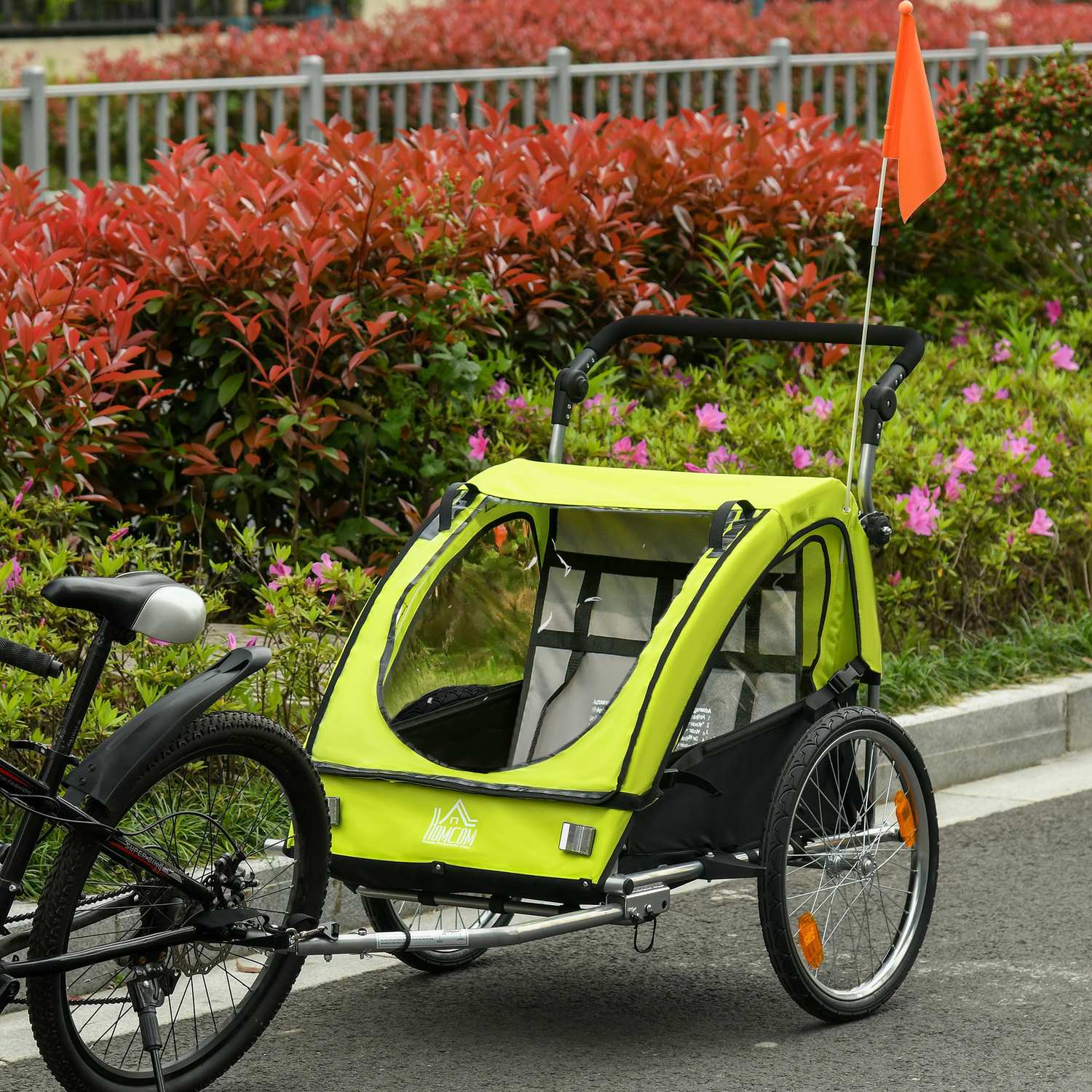 Cykelvagn Barnvagn Jogger, 360° Roterande, Grön/Svart