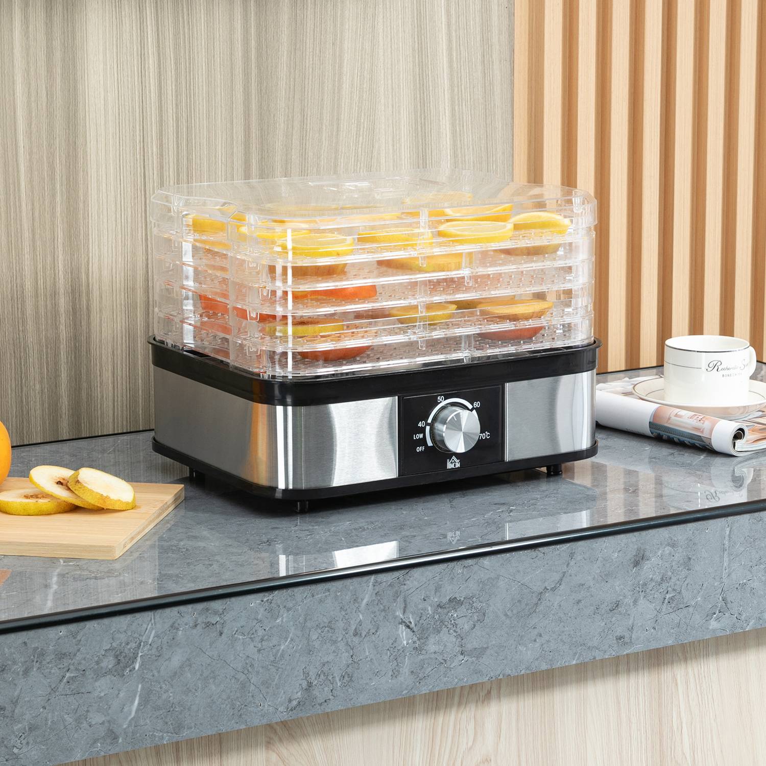 Dehydrator med timer & temperaturkontroll, 5 nivåer, rostfritt stål