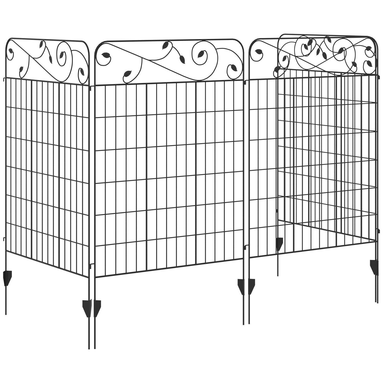 Dekorativní černý kovový zahradní plot, 3,52 x 1,1 m, sada 4 kusů