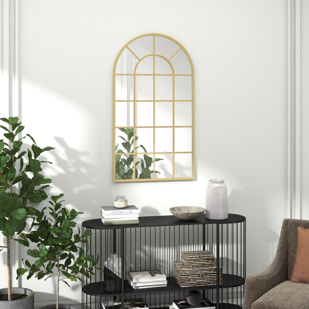 Dekorativní zlaté nástěnné zrcadlo, 110 x 62 cm, kovový rám