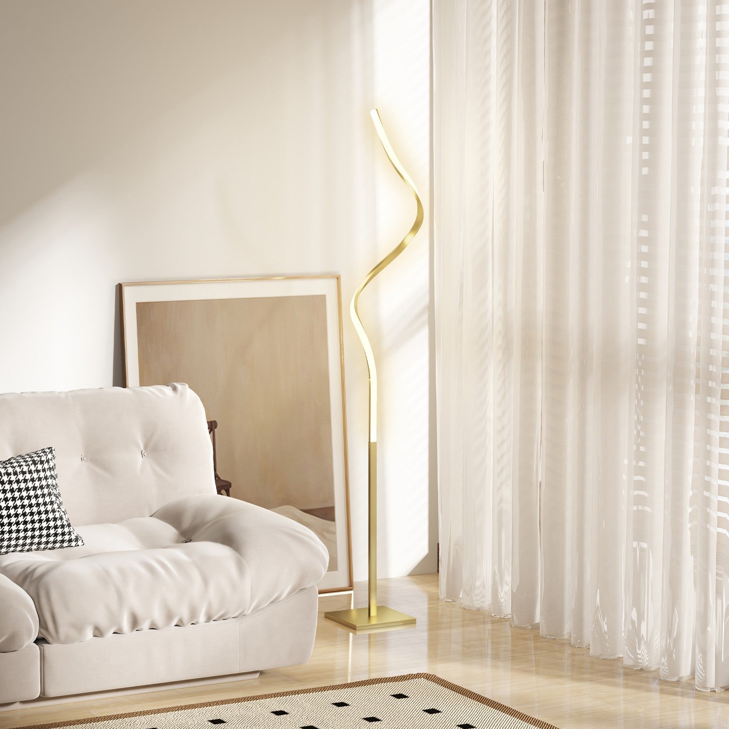 Stmívatelná LED stojací lampa se spirálovým designem, 3 barvy světla, zlatá