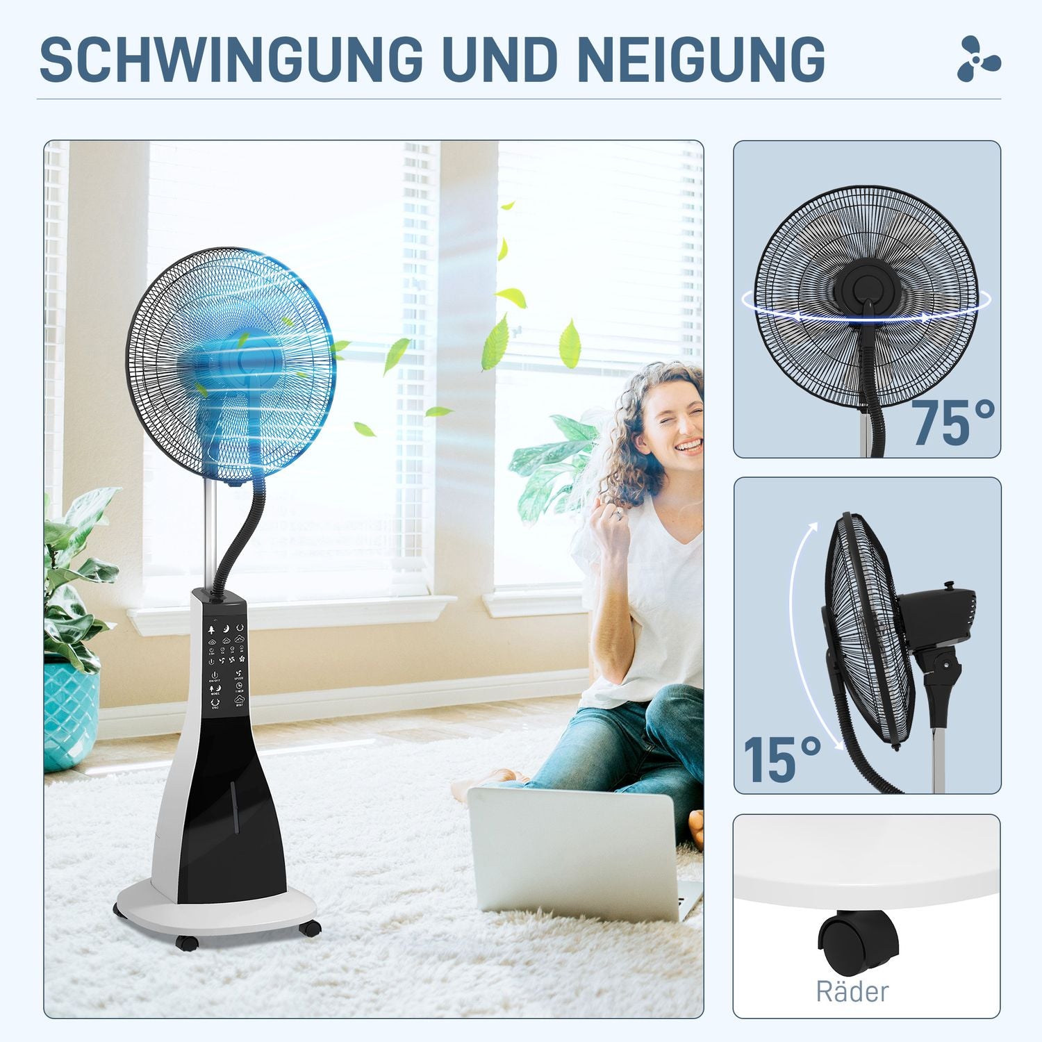 Mlhový ventilátor s dálkovým ovládáním, nádrž 3 l, 3 rychlosti, černý
