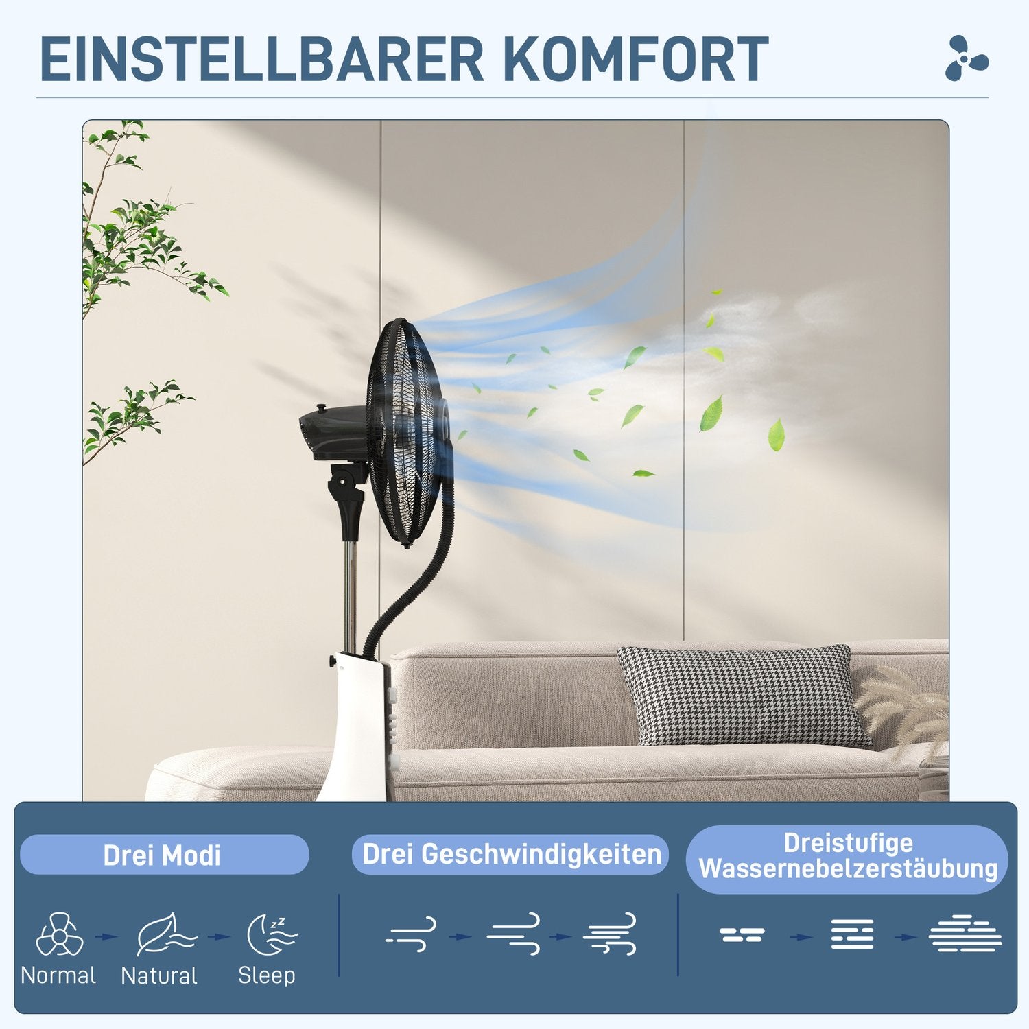Mlhový ventilátor s dálkovým ovládáním, nádrž 3 l, 3 rychlosti, černý