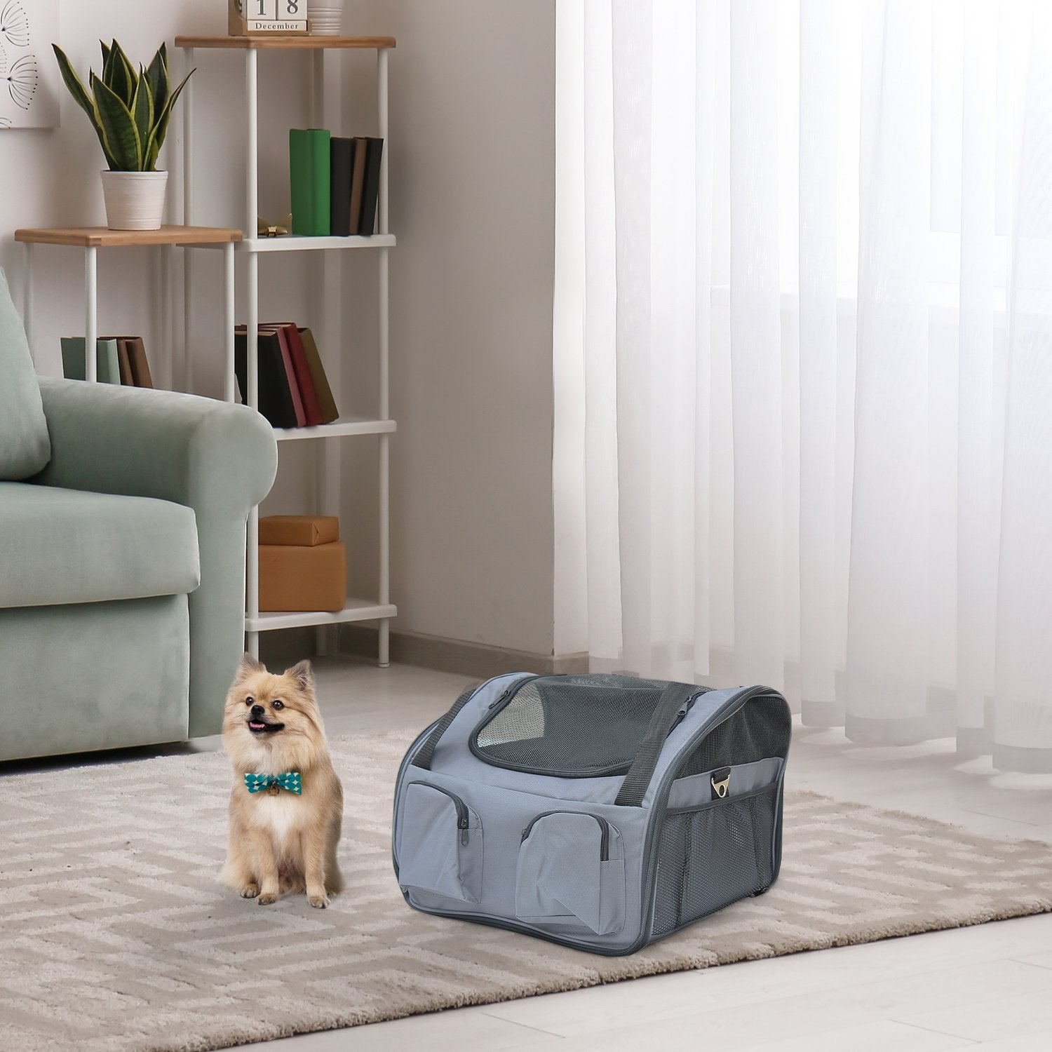 Dog Crate – Portabel Oxford Transportväska, Grå, 41x34x30 Cm
