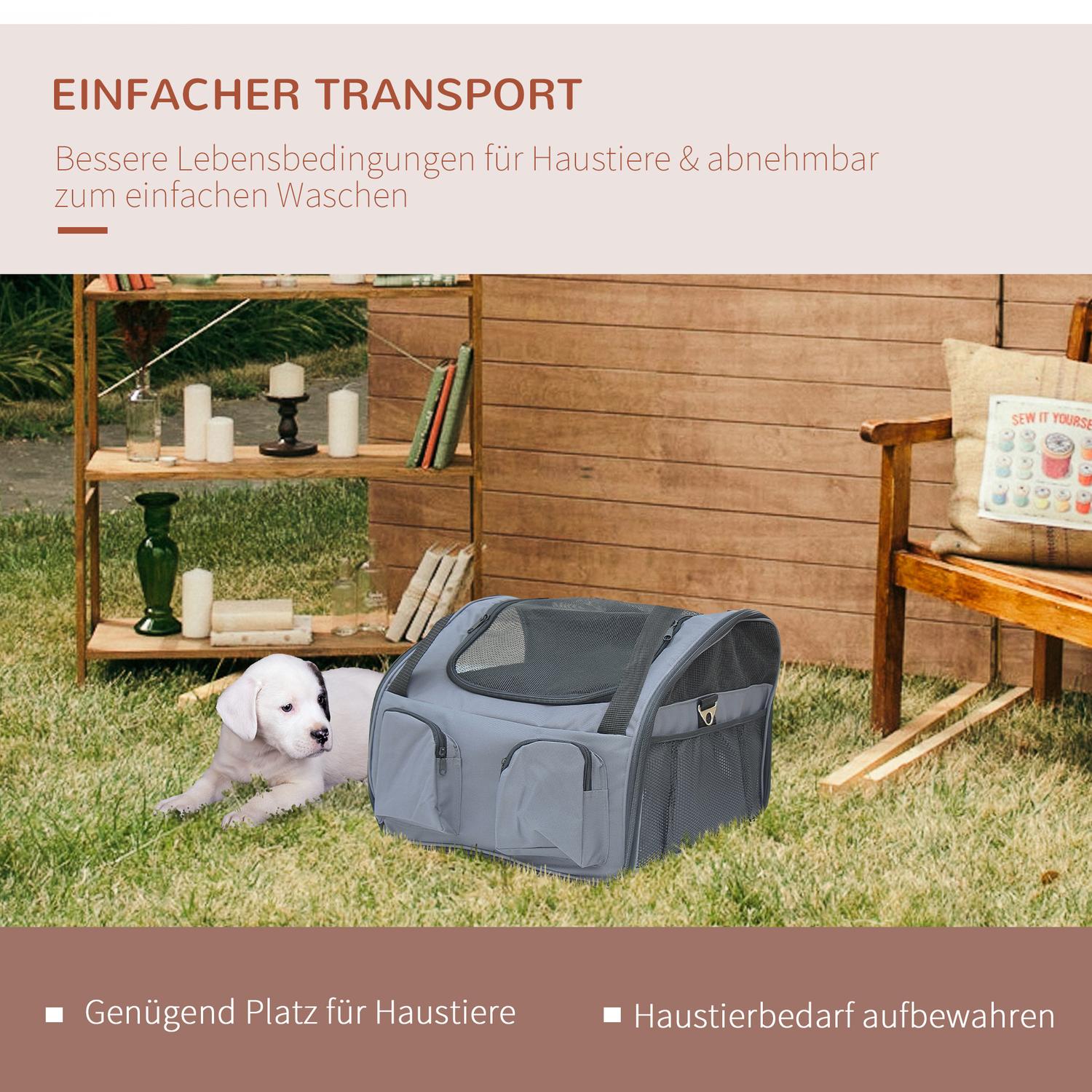 Dog Crate – Portabel Oxford Transportväska, Grå, 41x34x30 Cm