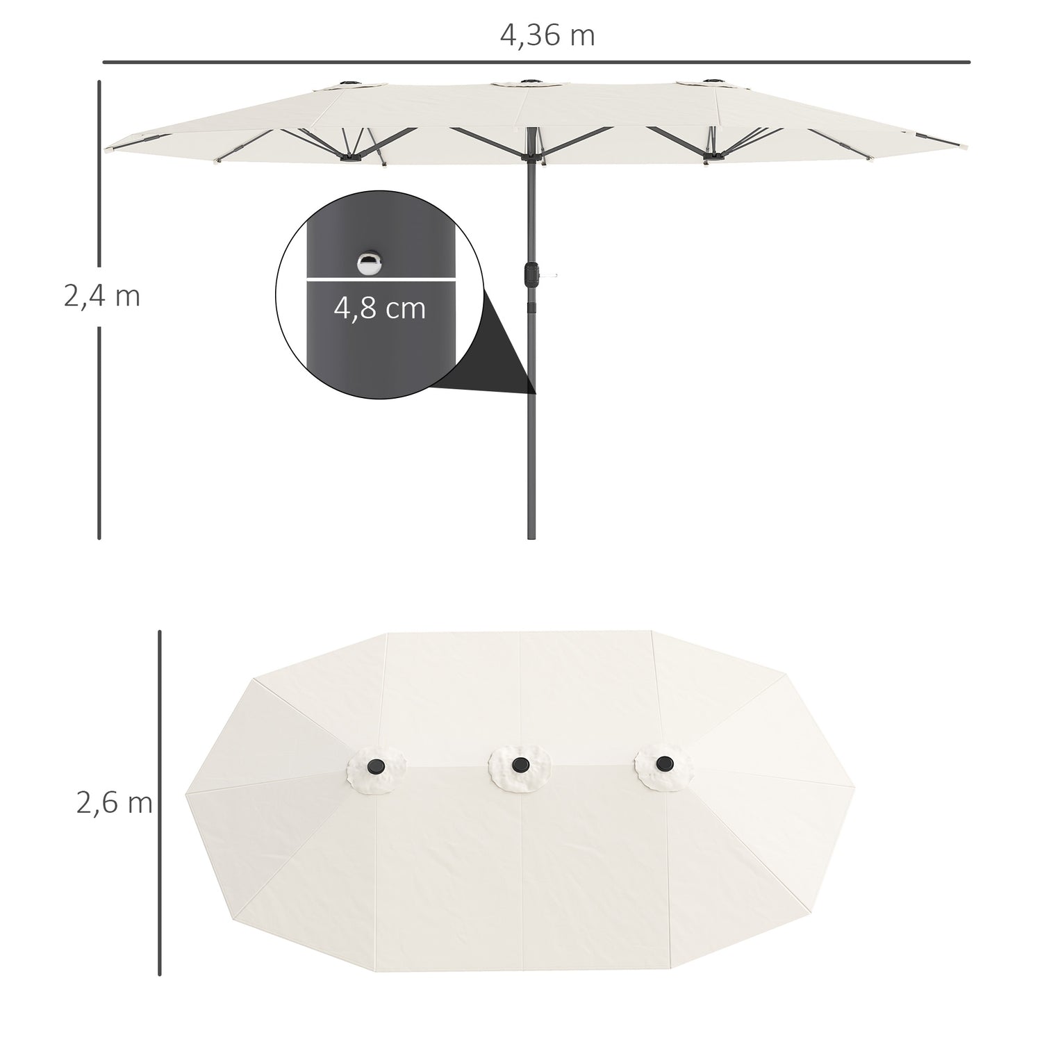 Dvojitý oválný slunečník 436x260 cm, UV ochrana, béžový