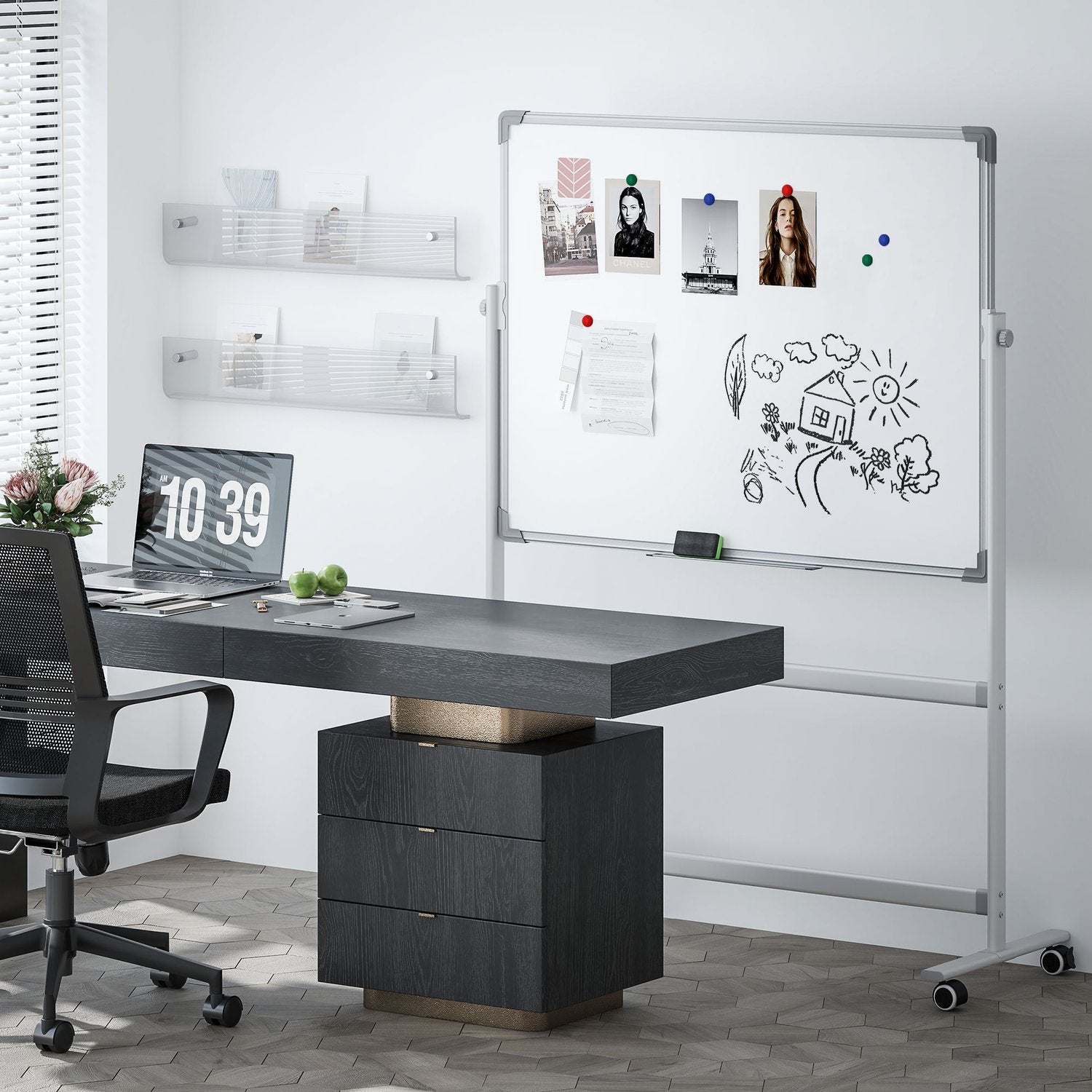 Dubbelsidig Whiteboard 120x90 cm med stativ & hjul