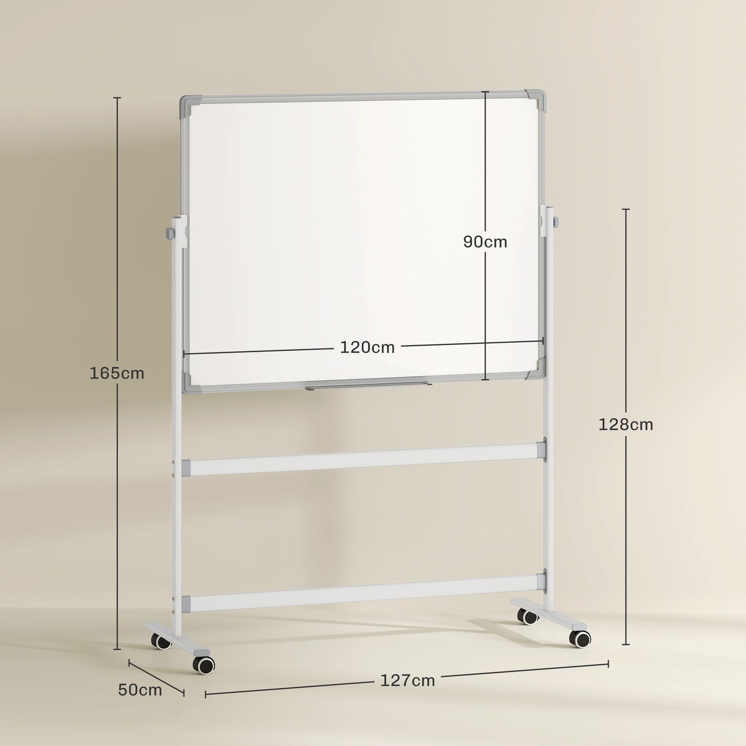 Dubbelsidig Whiteboard 120x90 cm med stativ & hjul