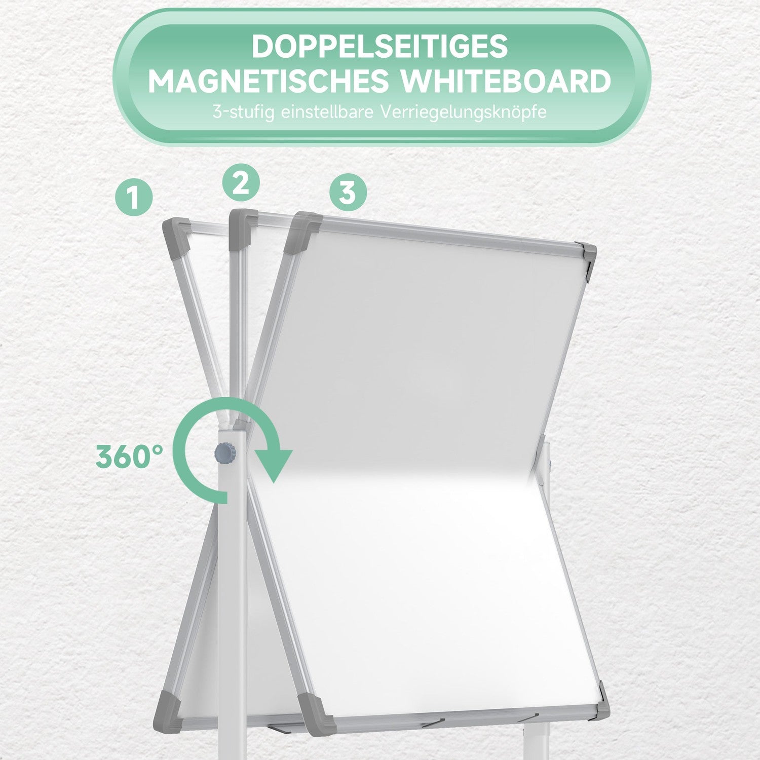 Dubbelsidig Whiteboard 120x90 cm med stativ & hjul