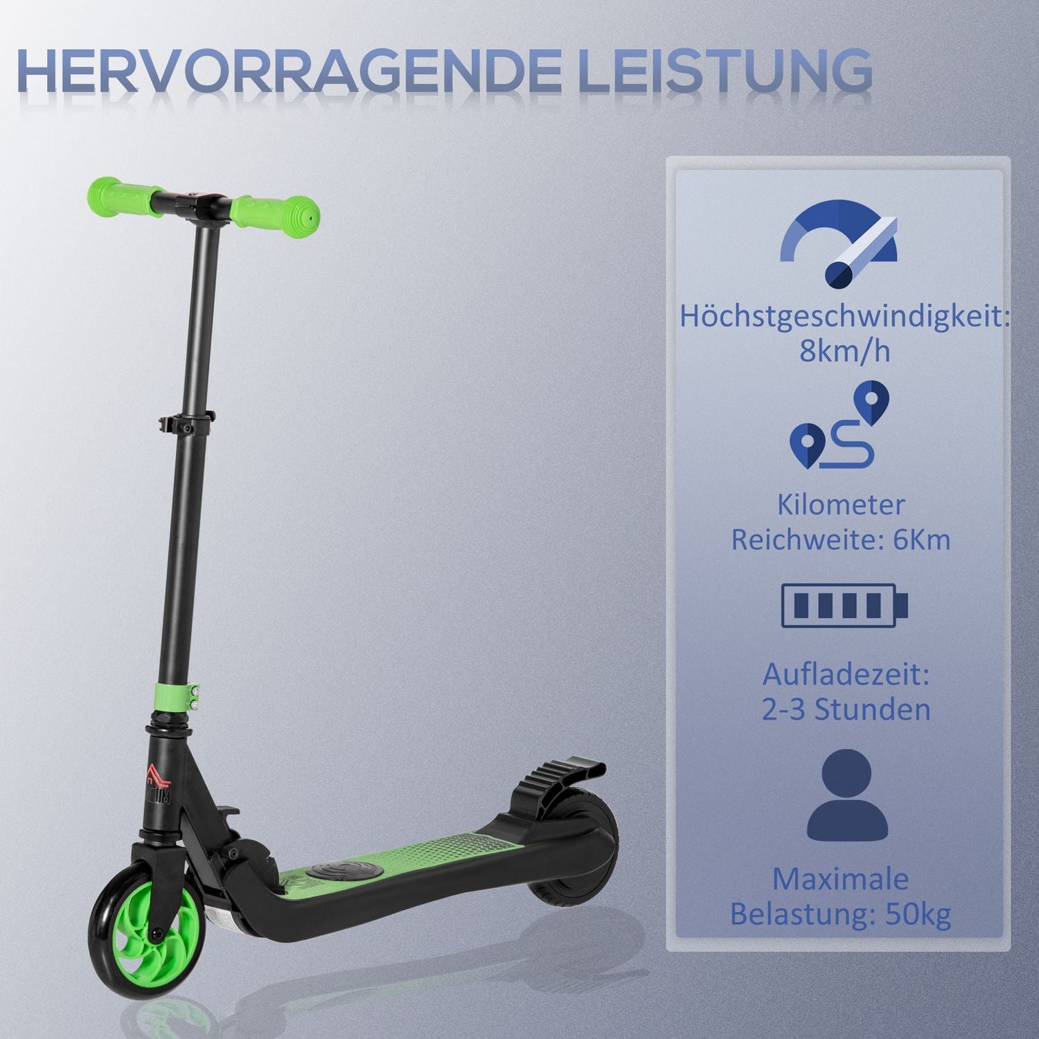 E-Scooter Elskoter 120W Motor 6 km Räckvidd max. 8 km/h Elskoter från 6 år Grön+Vit