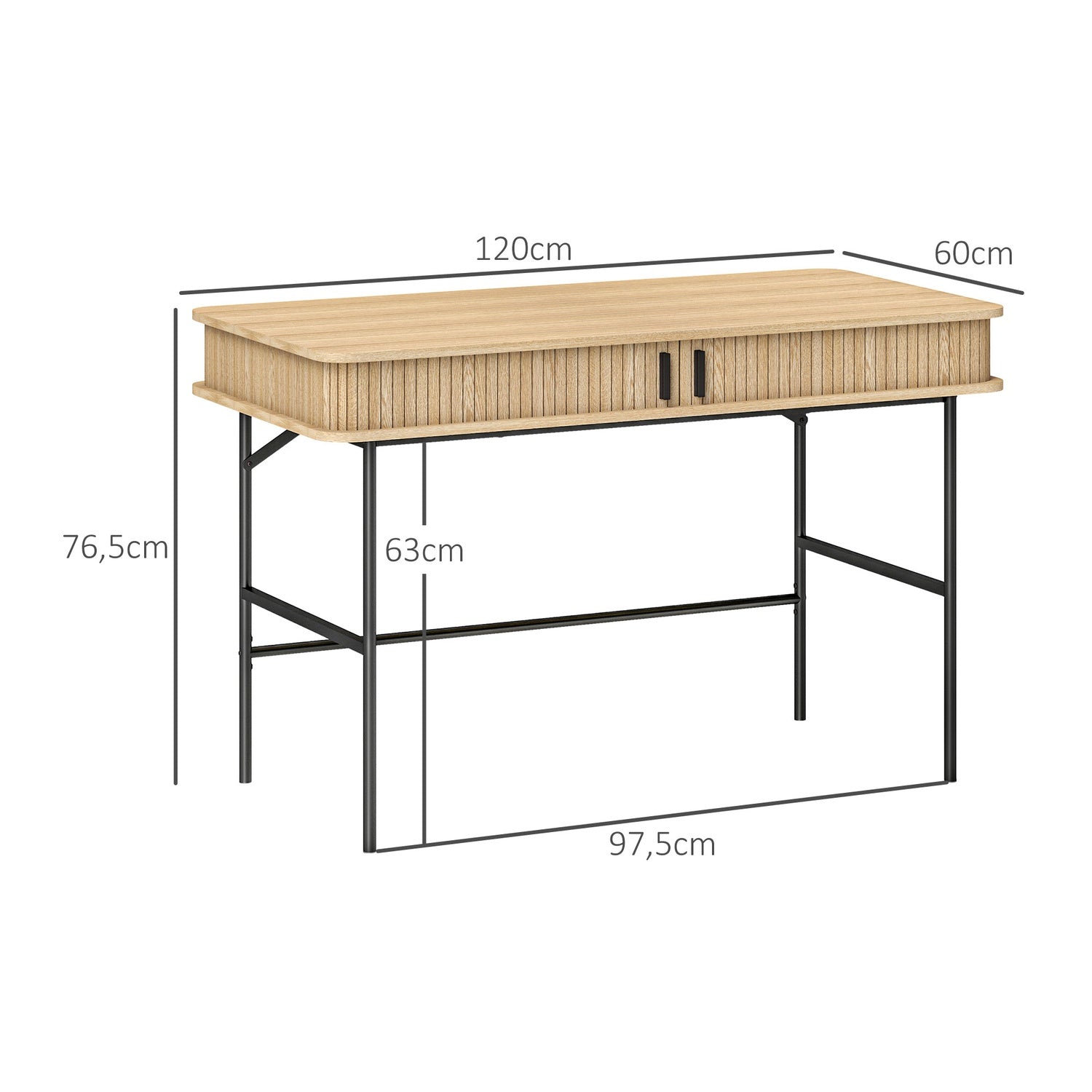 Dubový psací stůl s úložným prostorem, kancelářský stůl s policí – 120x60x76,5 cm