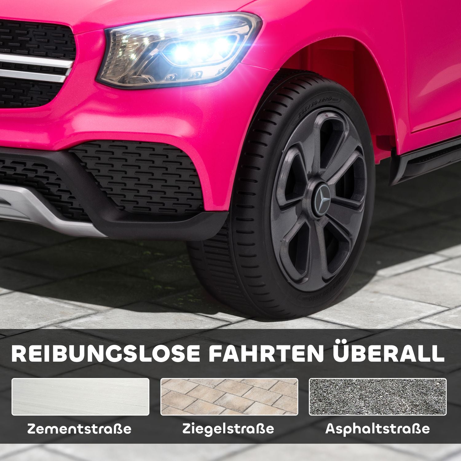 Elbil för barn, 12V, Fjärrkontroll, LED, Musik, Rosa