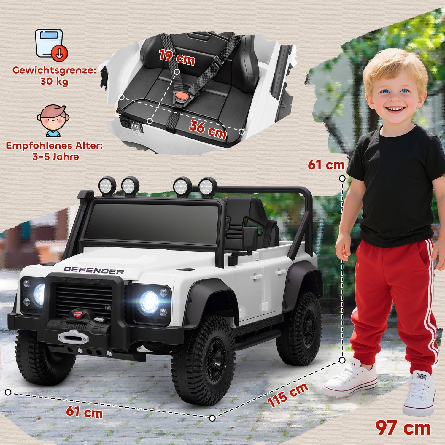 Elbil för barn, 12V batteri, Fjärrkontroll, Vit