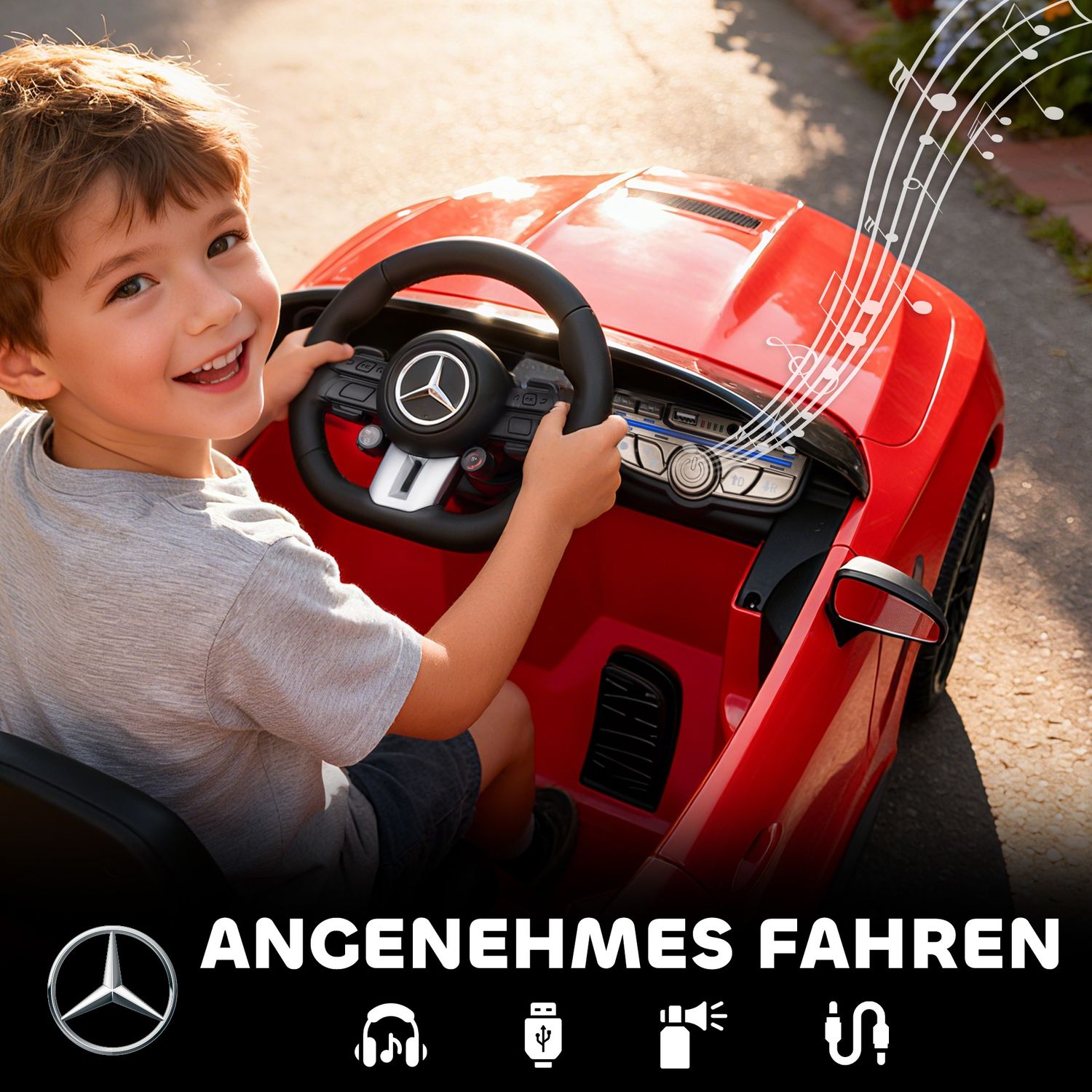 Elbil för barn, Mercedes Design, 12V, Fjärrkontroll, LED, Röd