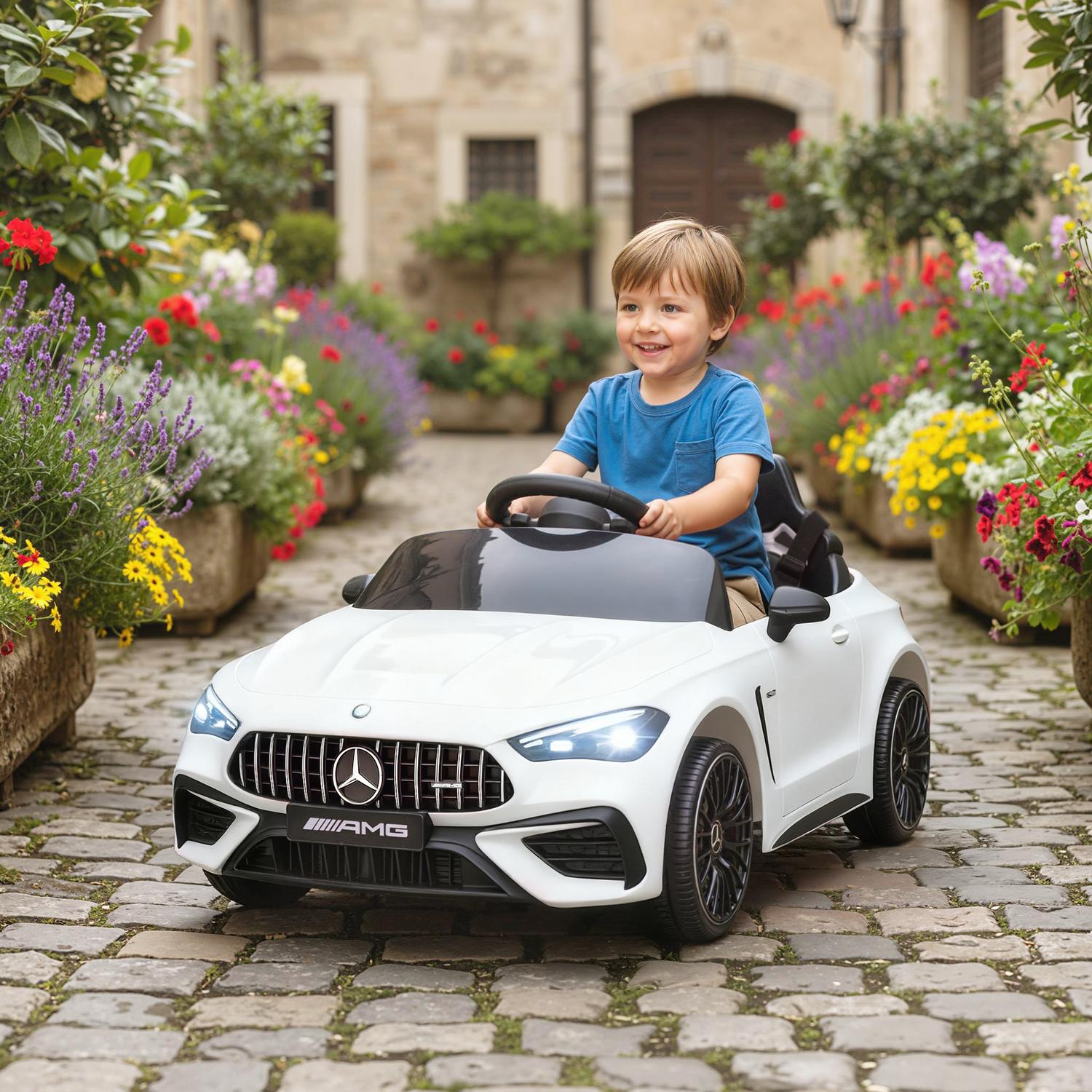 Elbil för barn, Mercedes Design, 12V, Fjärrkontroll, LED, Vit