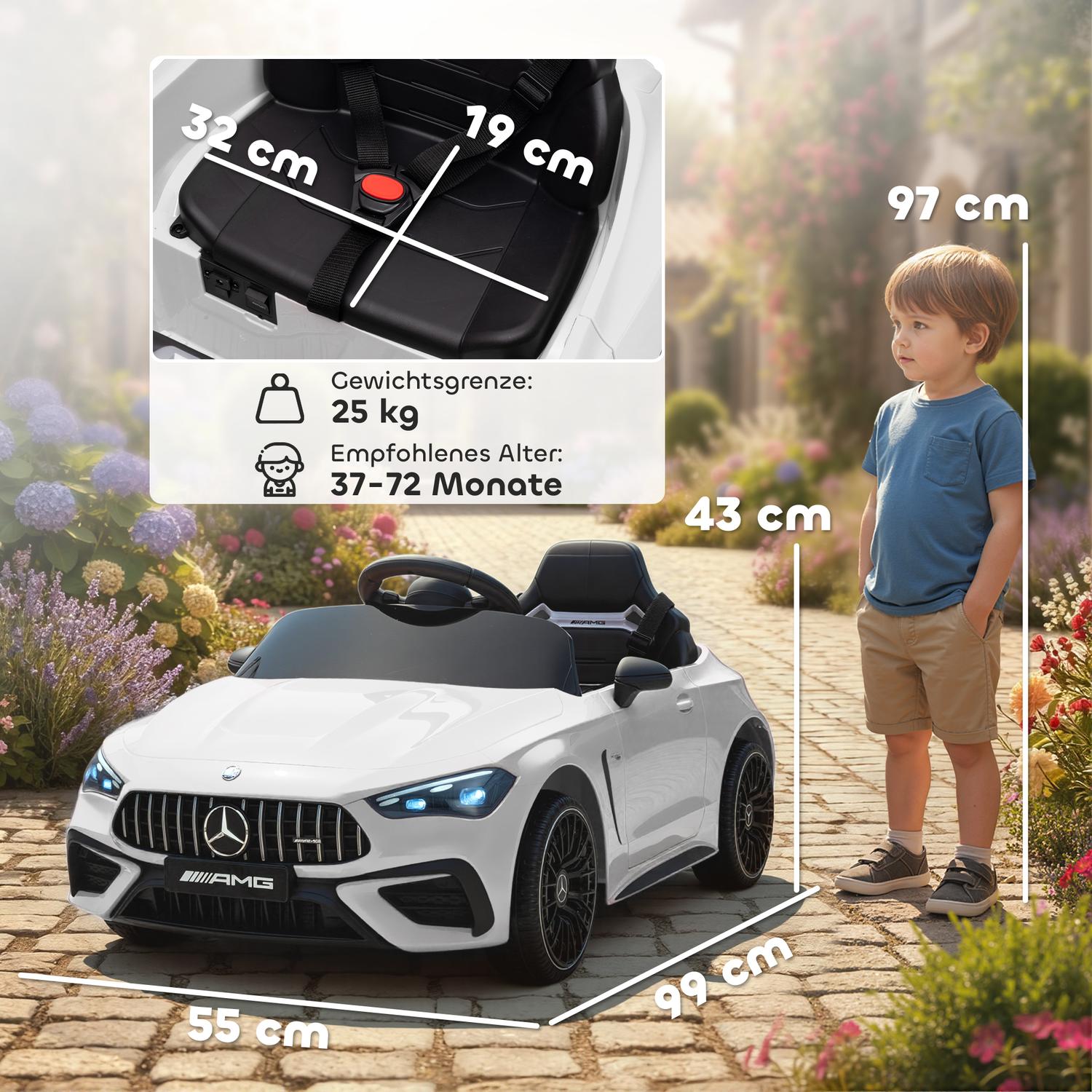 Elbil för barn, Mercedes Design, 12V, Fjärrkontroll, LED, Vit