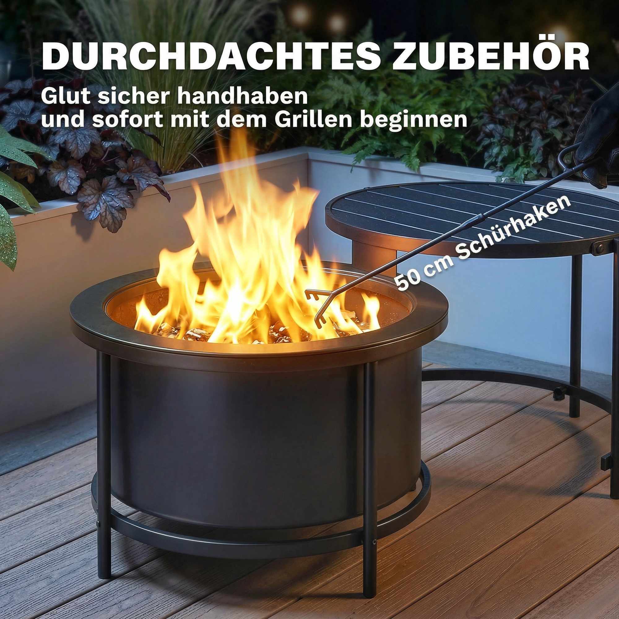 Eldstad med 49 cm grill, svart, 66 x 63 x 41 cm