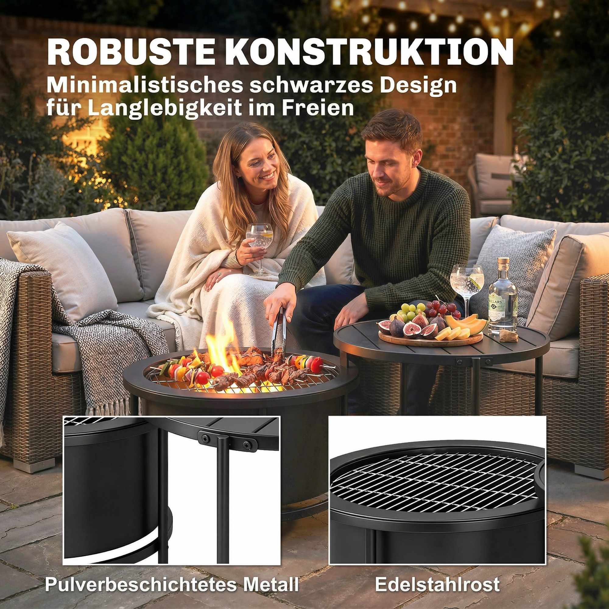 Eldstad med 49 cm grill, svart, 66 x 63 x 41 cm