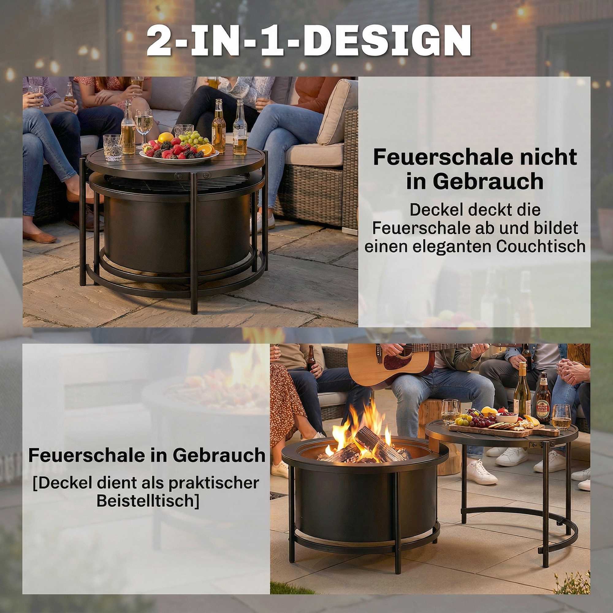 Eldstad med 49 cm grill, svart, 66 x 63 x 41 cm
