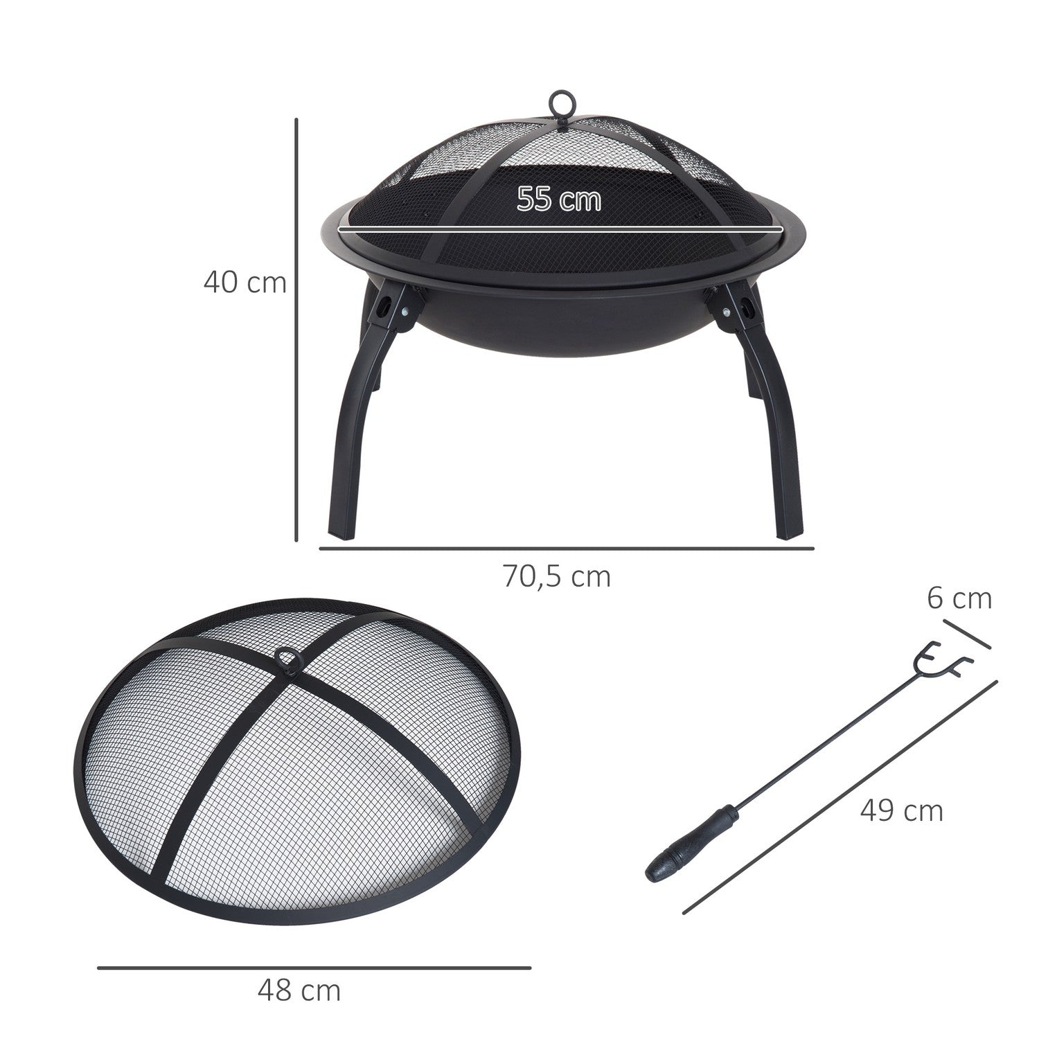Eldstad med hopfällbart gnistskydd, svart, 55 cm