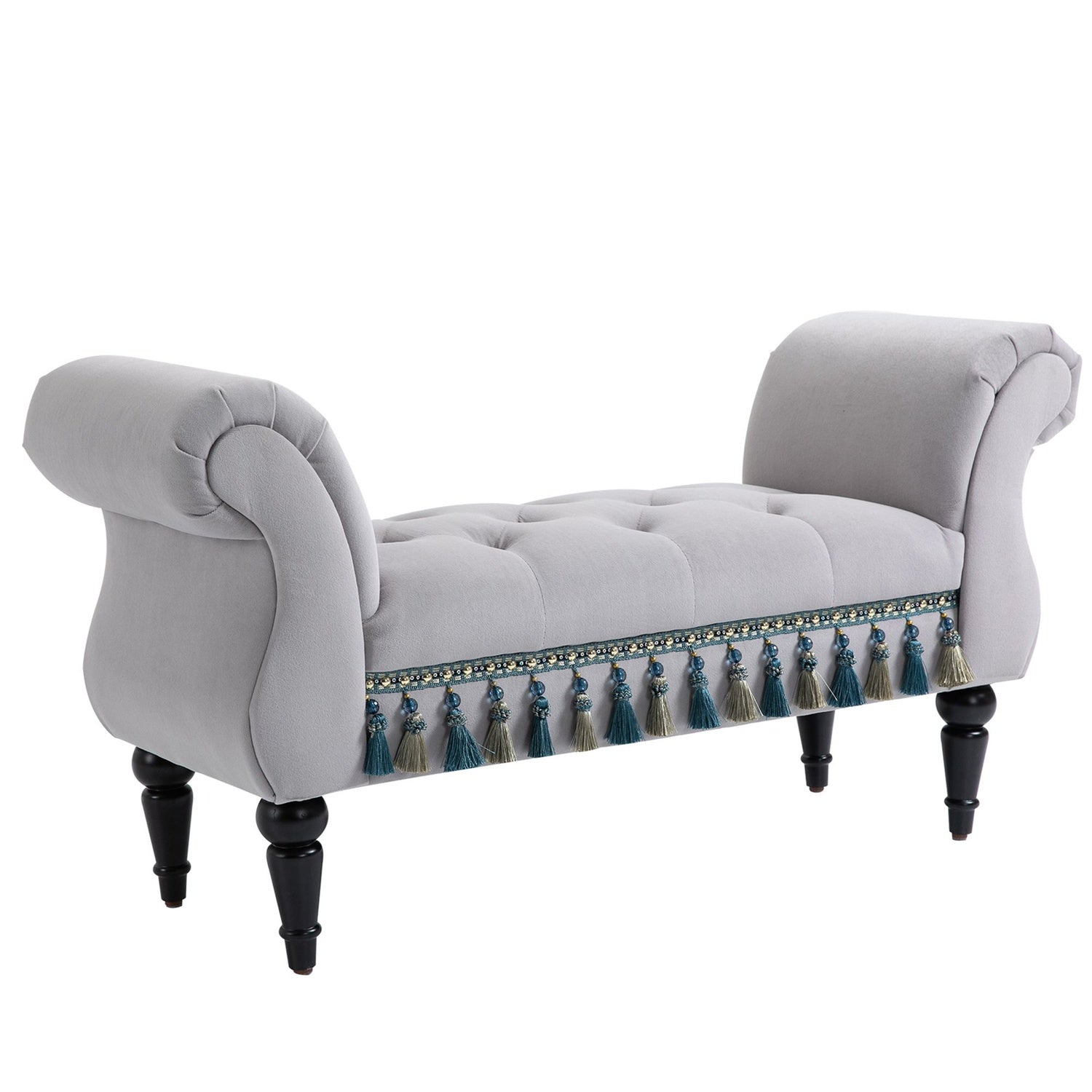 Elegant grå klädd träbänk – 117 x 40 x 58 cm