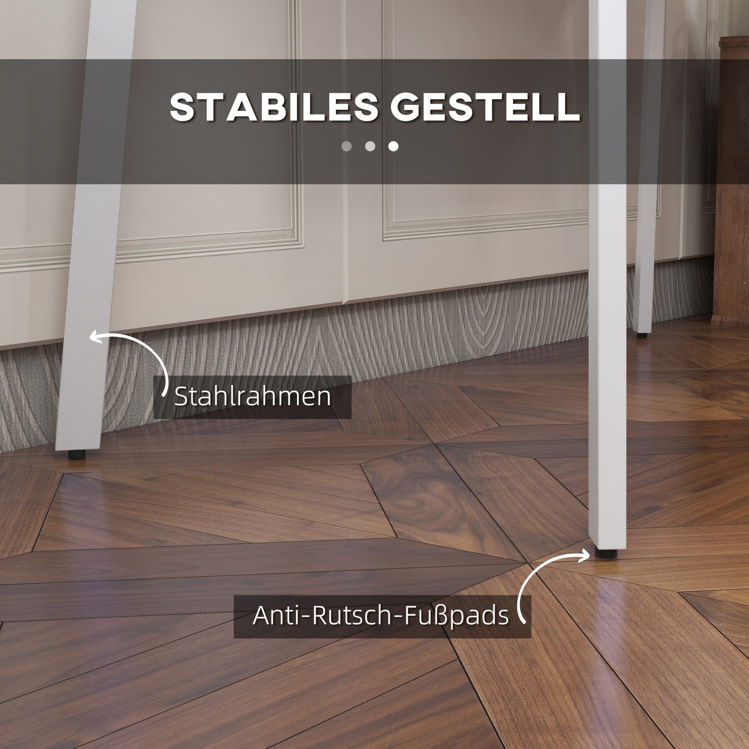 Elegant vitt kontorsbord med lådor, MDF & stål, 120x60x76 cm