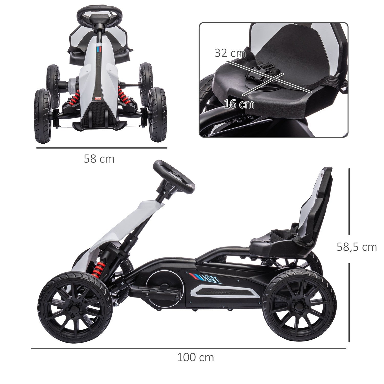 Elektrická motokára Drift Go-Kart pro děti, 12V, 3-8 let, bílá