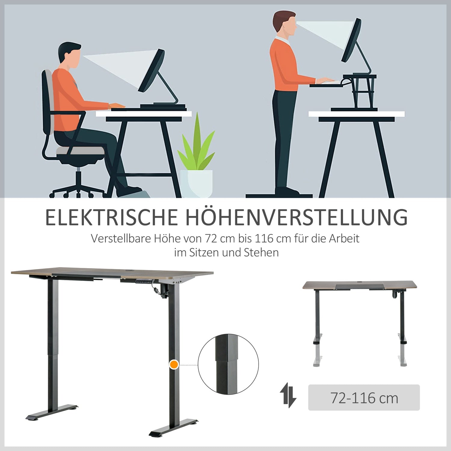 Elektrisk Ståbordsram, Motoriserad Höjdjusterbar, 140x70Cm