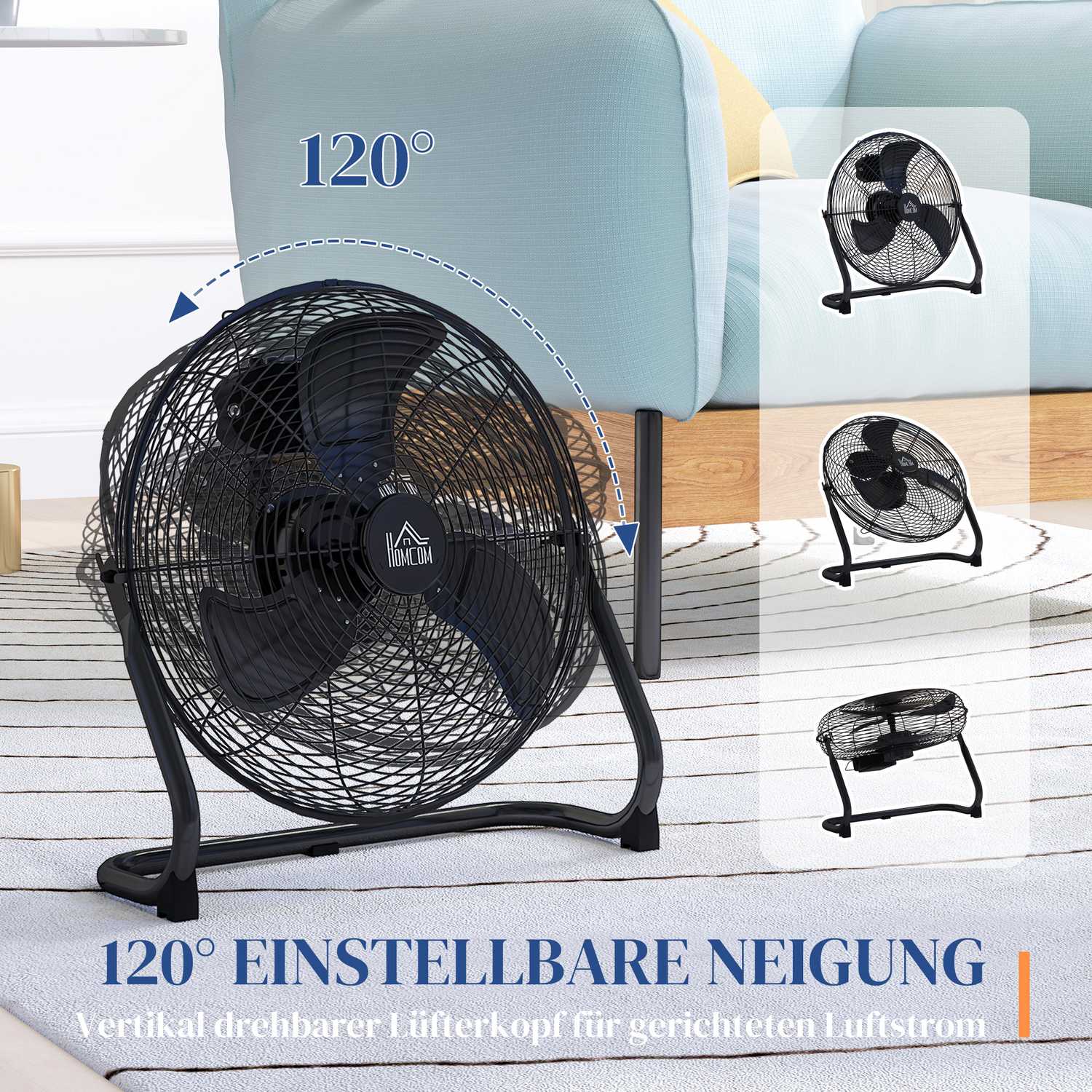 Elektrický stolní ventilátor, 4 rychlosti, nastavitelný úhel 120°, černý