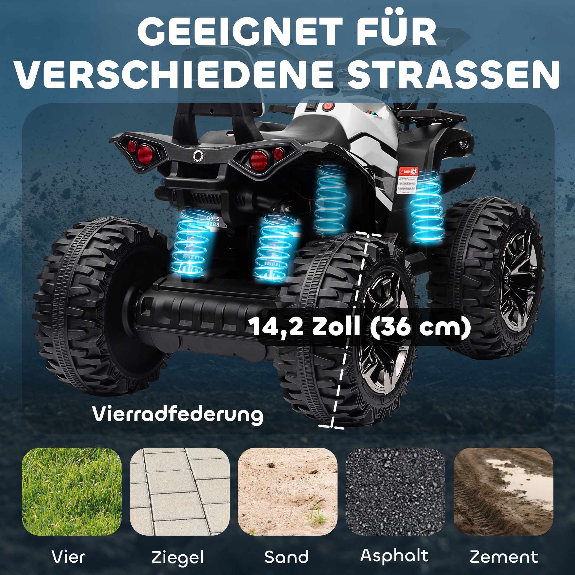 Elektrisk fyrhjuling för barn, 12V-batteri, hastighet 3–8 km/h