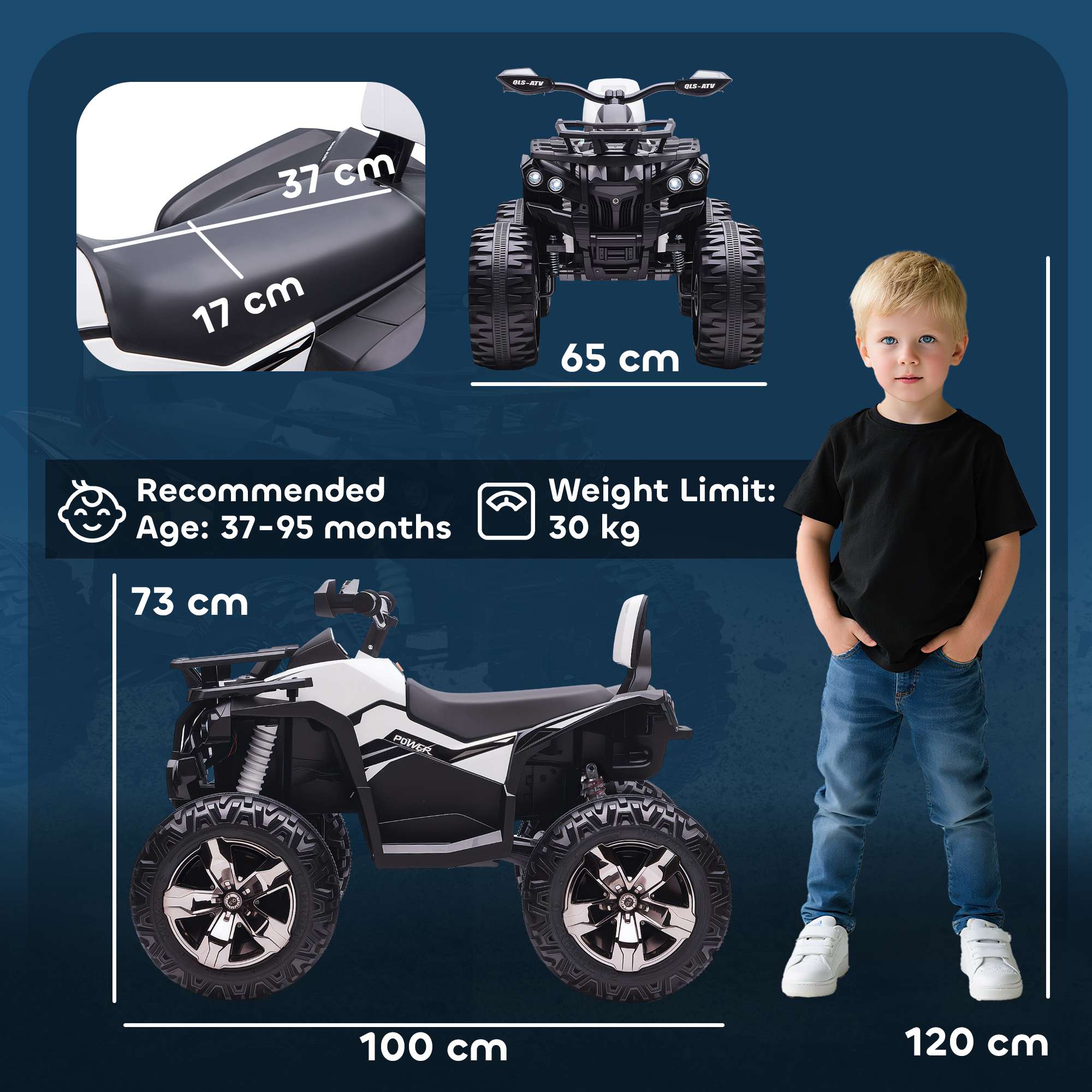 Elektrisk fyrhjuling för barn, 12V-batteri, hastighet 3–8 km/h