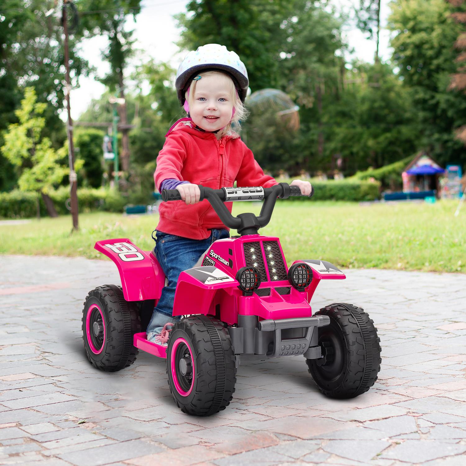 Elektrisk fyrhjuling för barn med LED och horn, rosa, 1,5-3 år