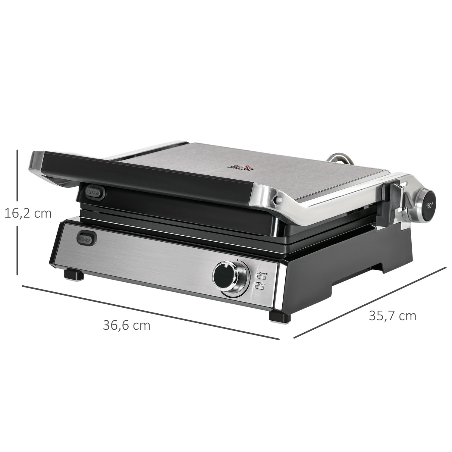 Elektrisk kontaktgrill, 2000W, ställbar termostat, hopfällbar