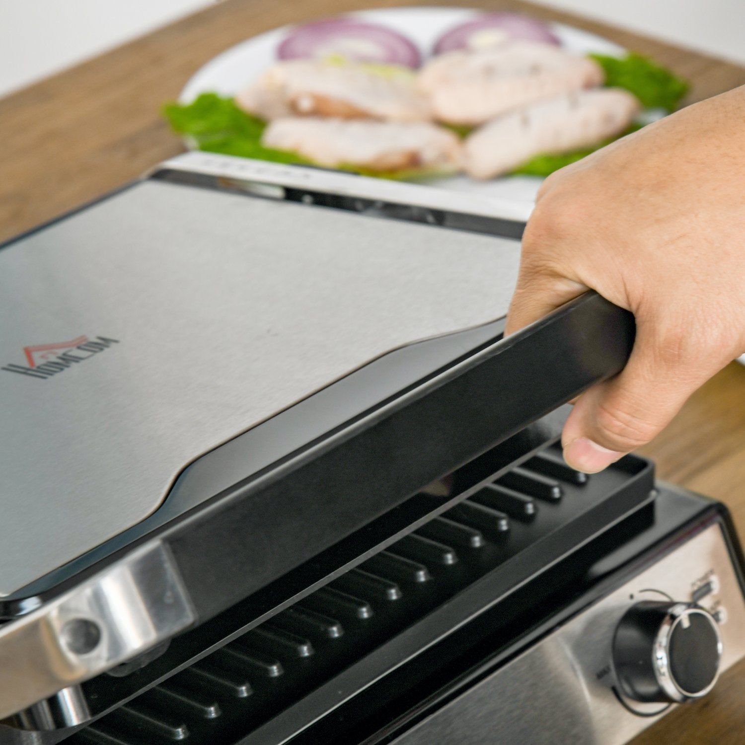 Elektrisk kontaktgrill, 2000W, ställbar termostat, hopfällbar