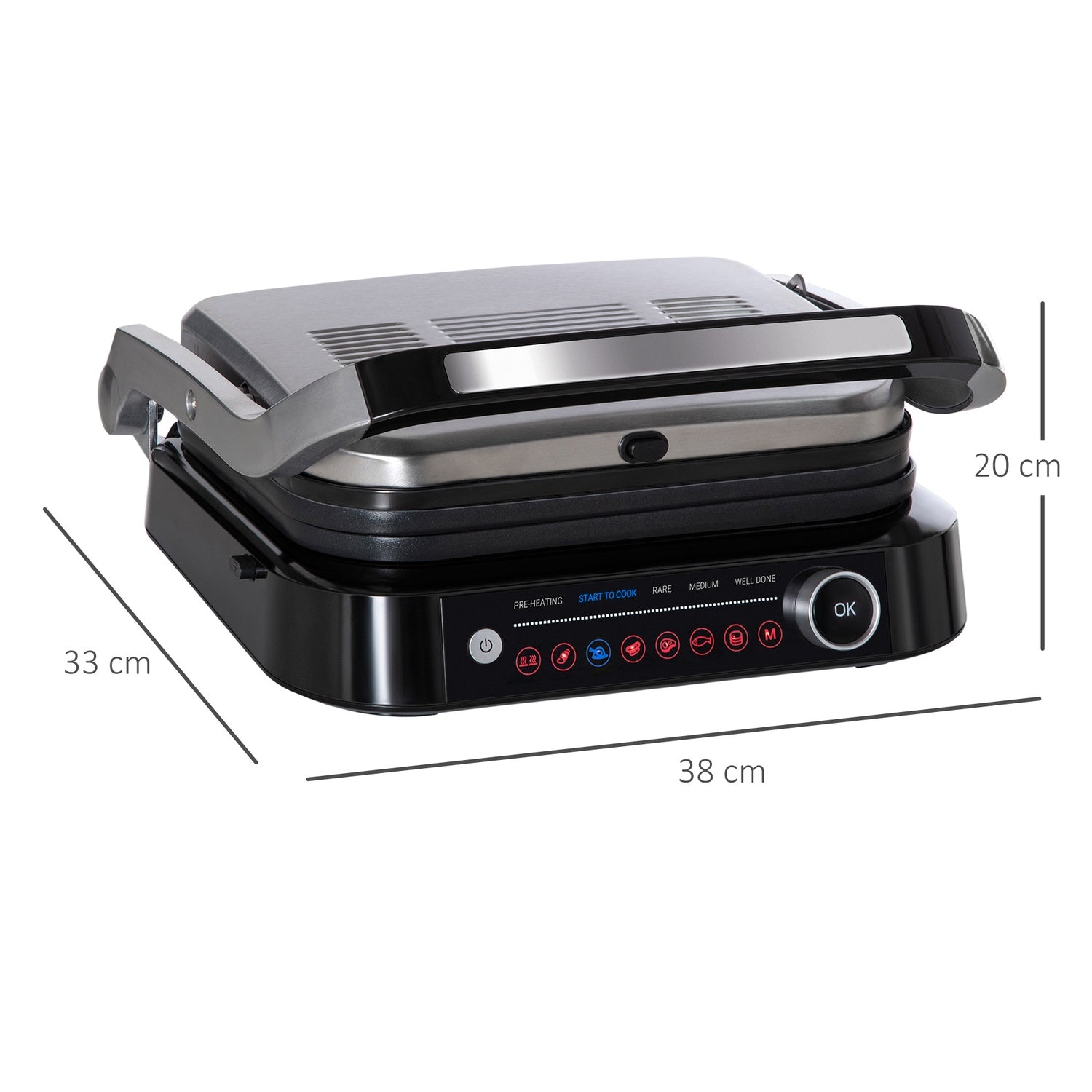 Elektrisk kontaktgrill, 2100W, hopfällbar, 8 tillagningslägen